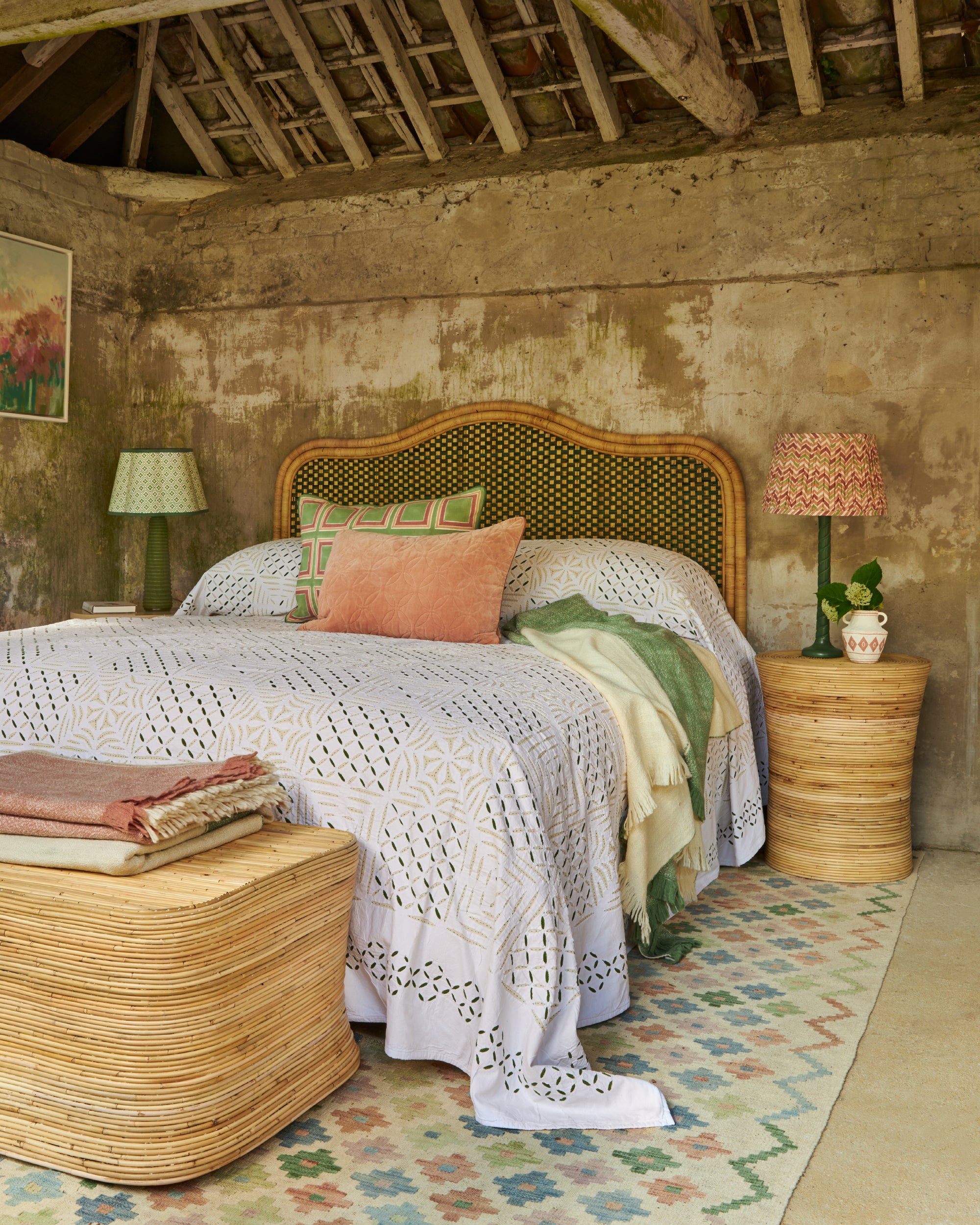 Super King Rattan Headboard - Green