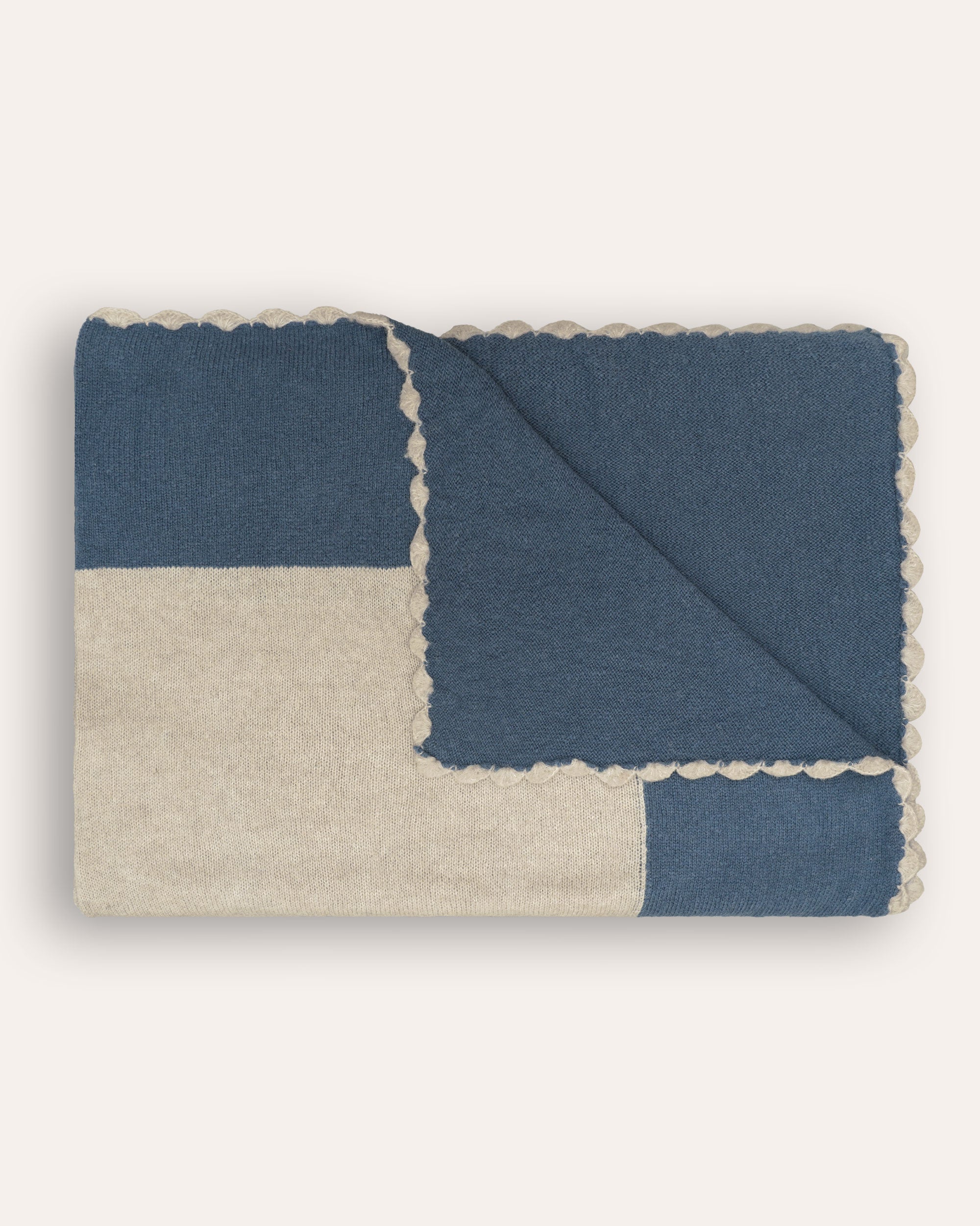 Bordered Knitted Throw - Blue