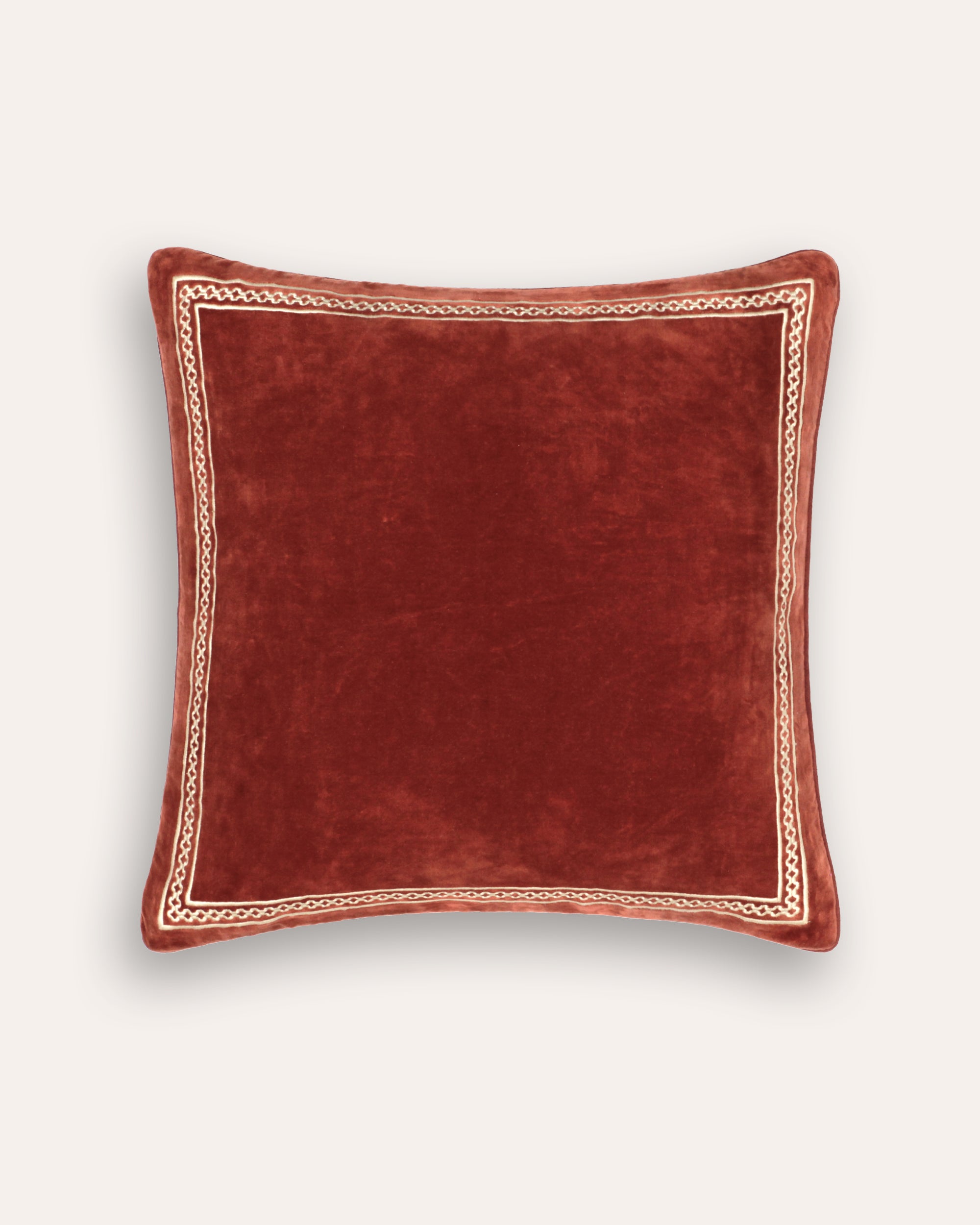 Shisho Embroidered Velvet Cushion - Carmine Red