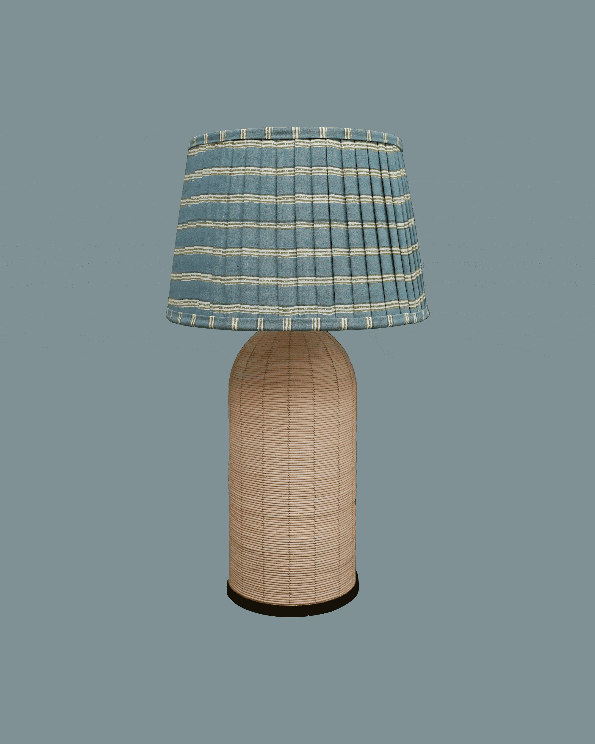 Edo Stripe Pleated Lampshade - Blue and Sage Green