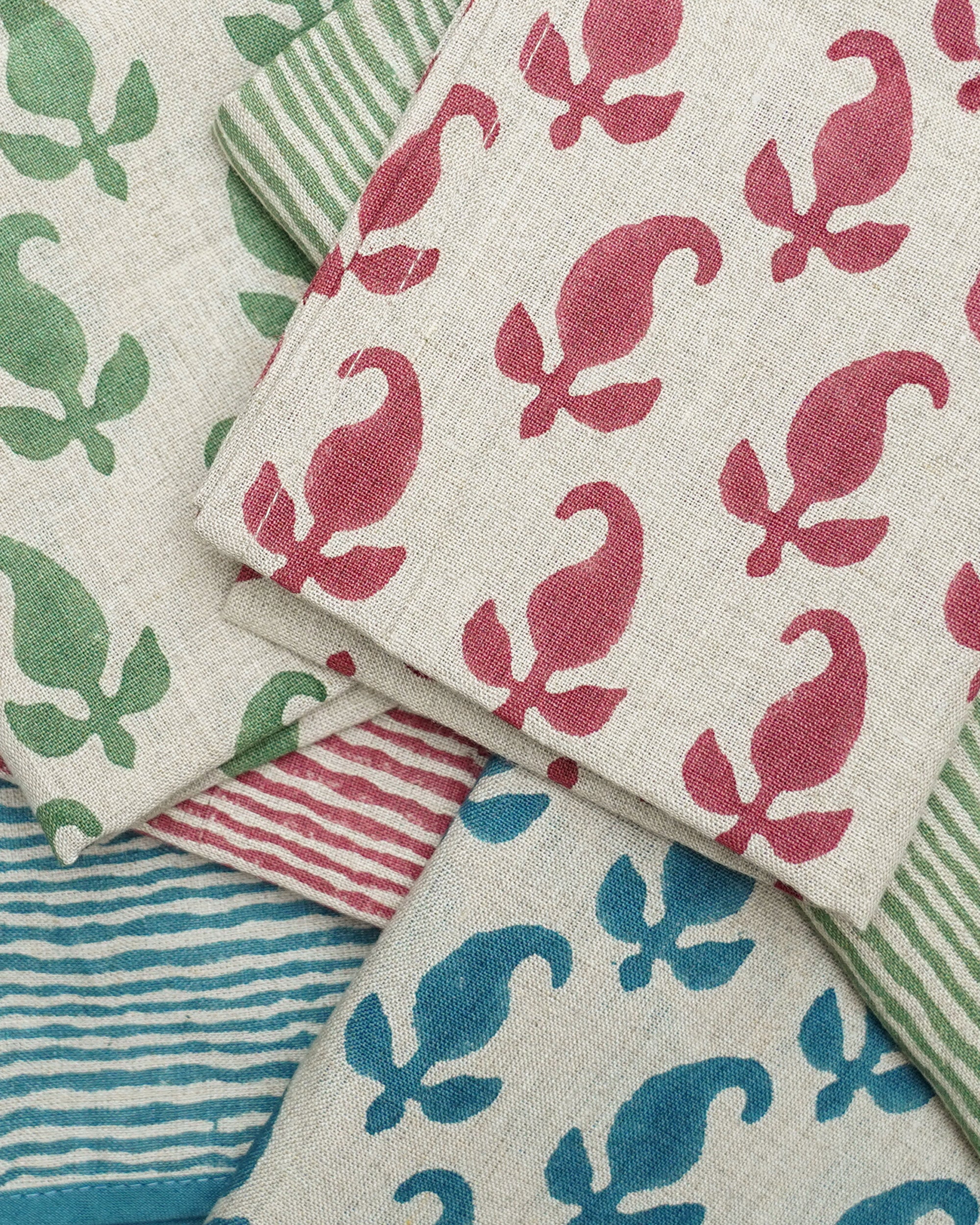 Set of 4 Pratham Stripe Linen Napkins - Blue