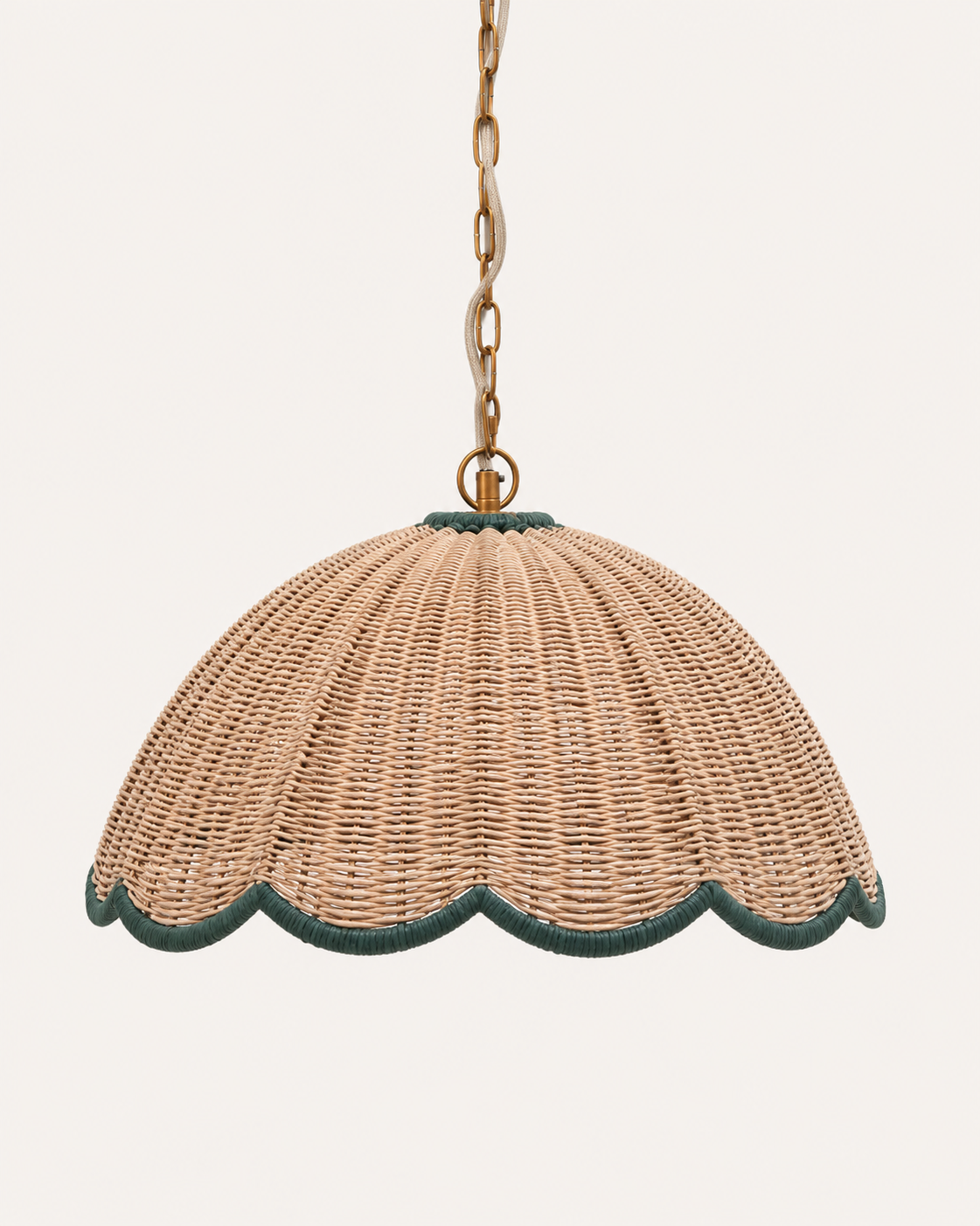 Rattan Scallop Hanging Light - Green & Natural