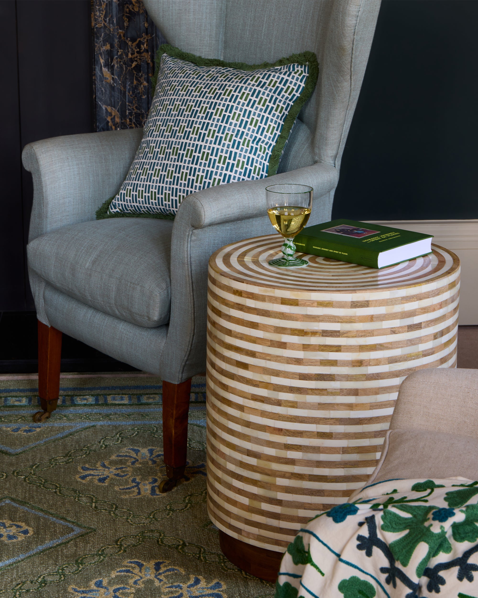 Havana Stripe Bone Inlay Side Table