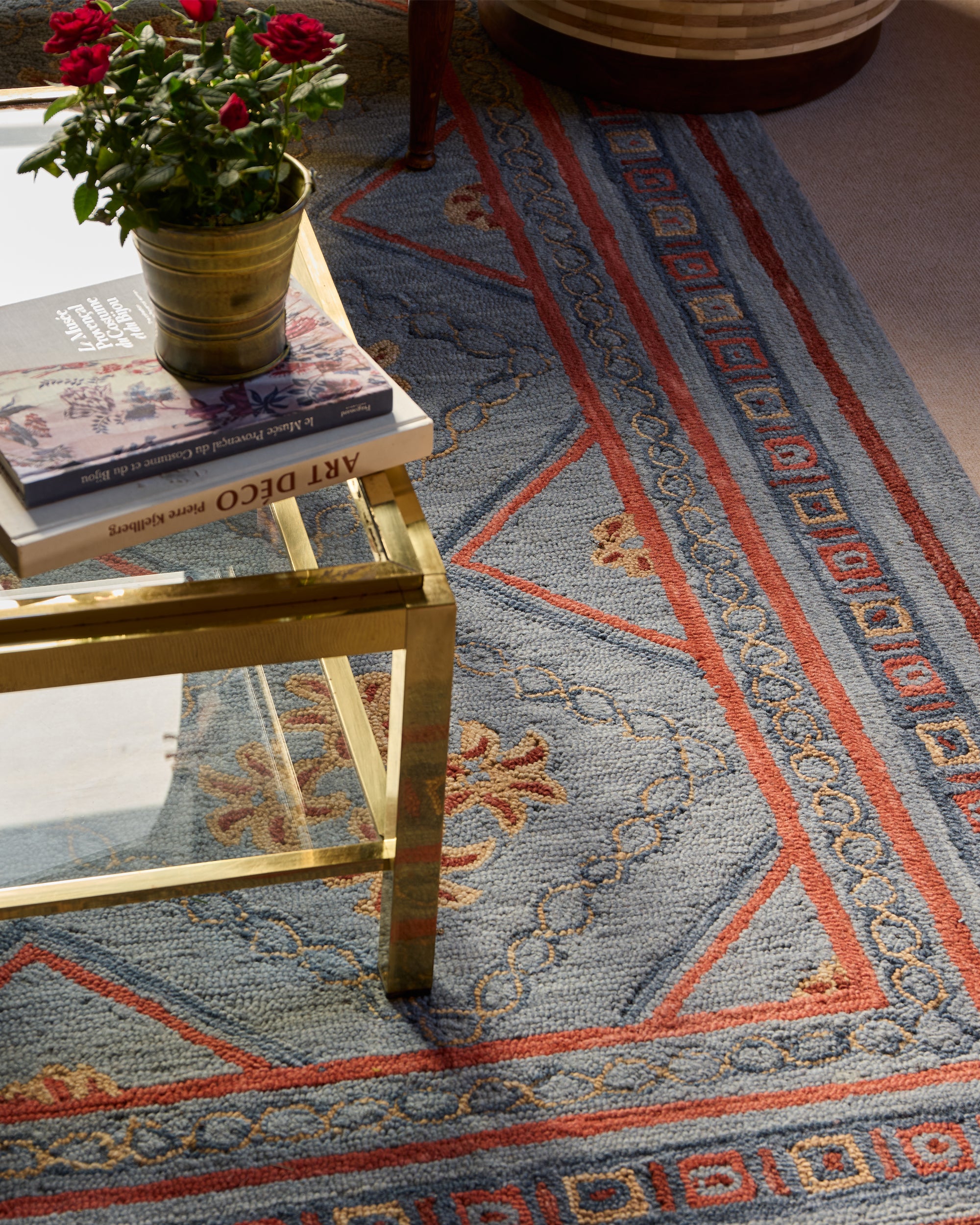 Varuna Handwoven Traditional Trellis Wool Rug - Blue