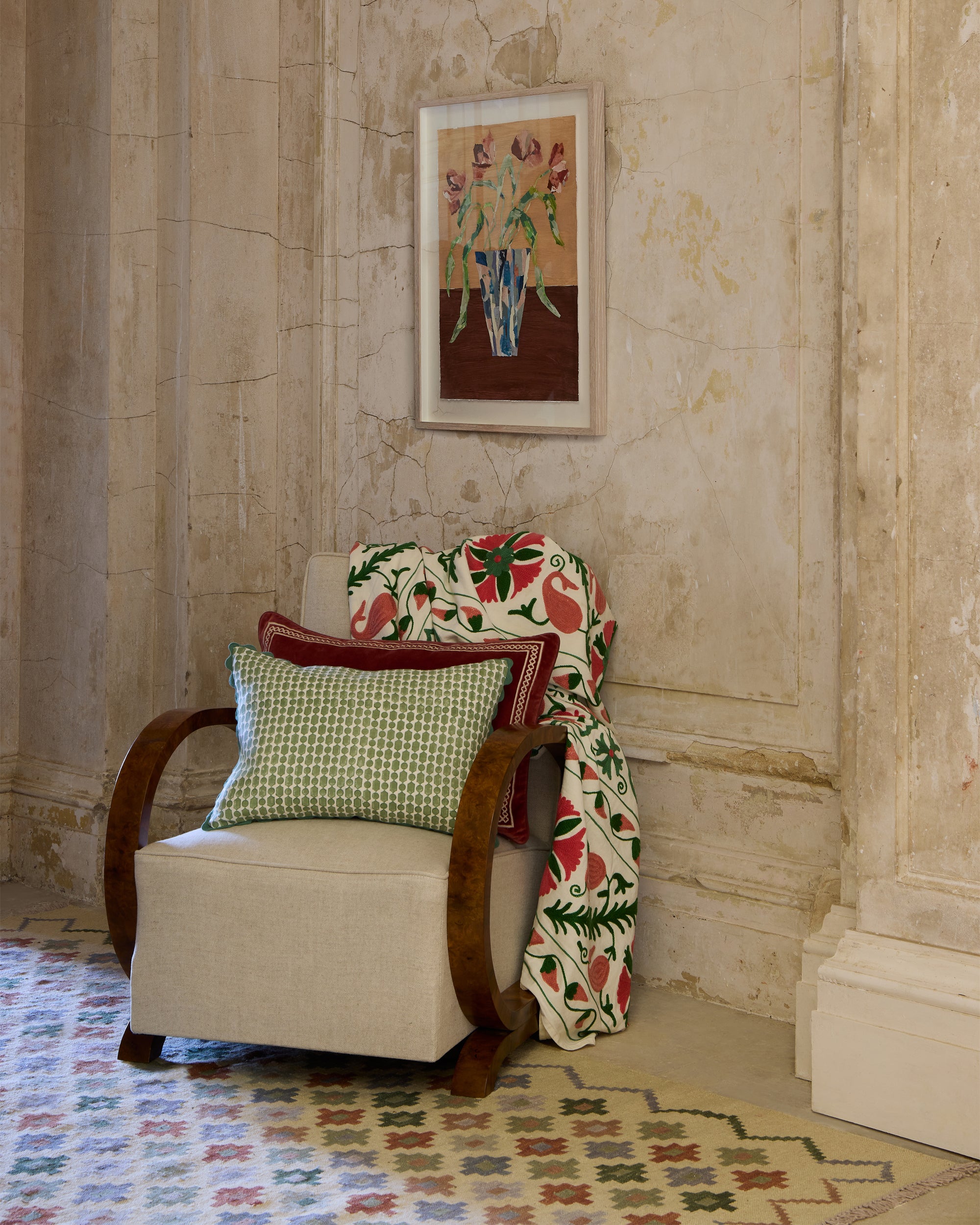 Dumaloq Suzani Throw - Green/Red