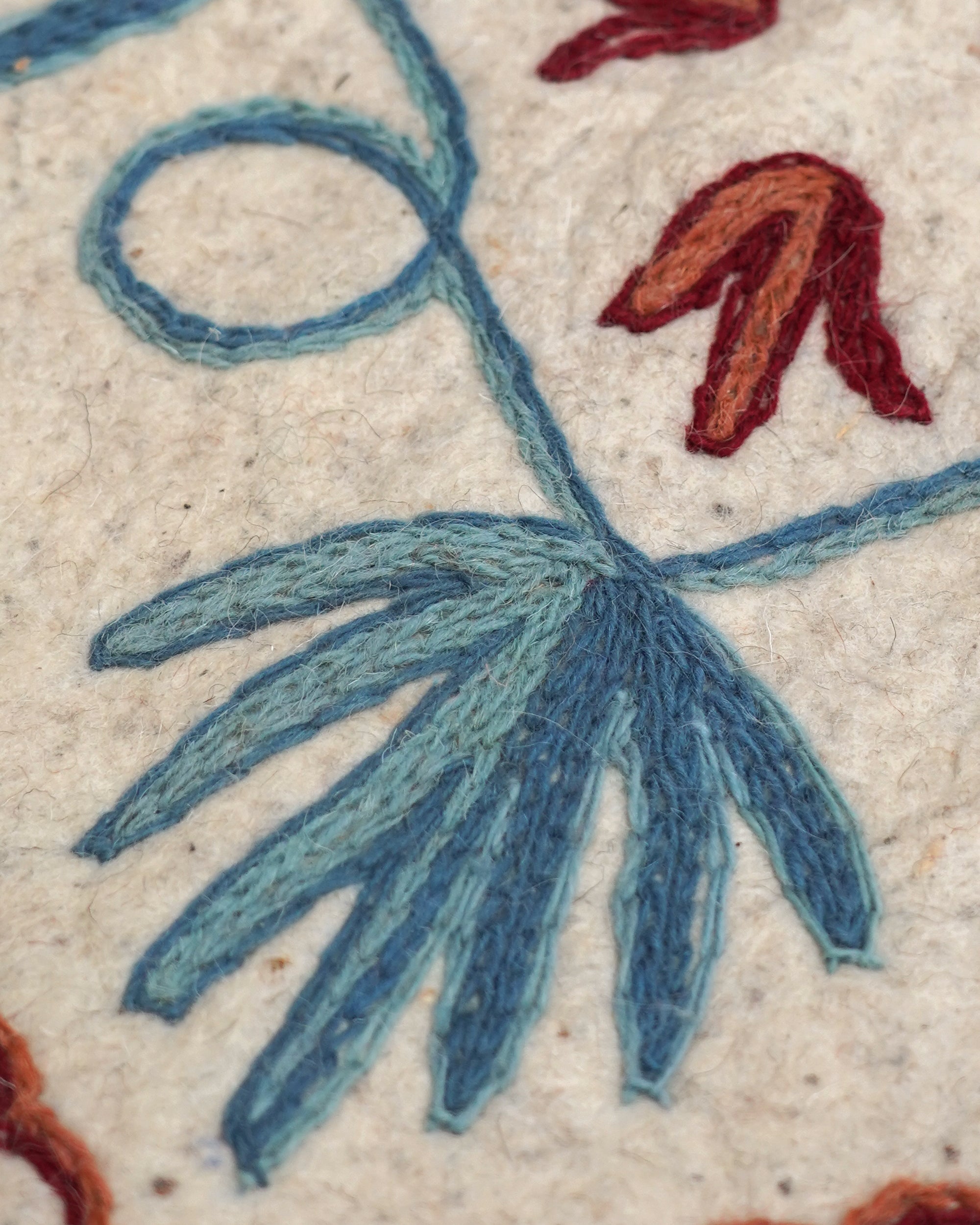 Namda Felt Embroidered Rug - Blue and Pink