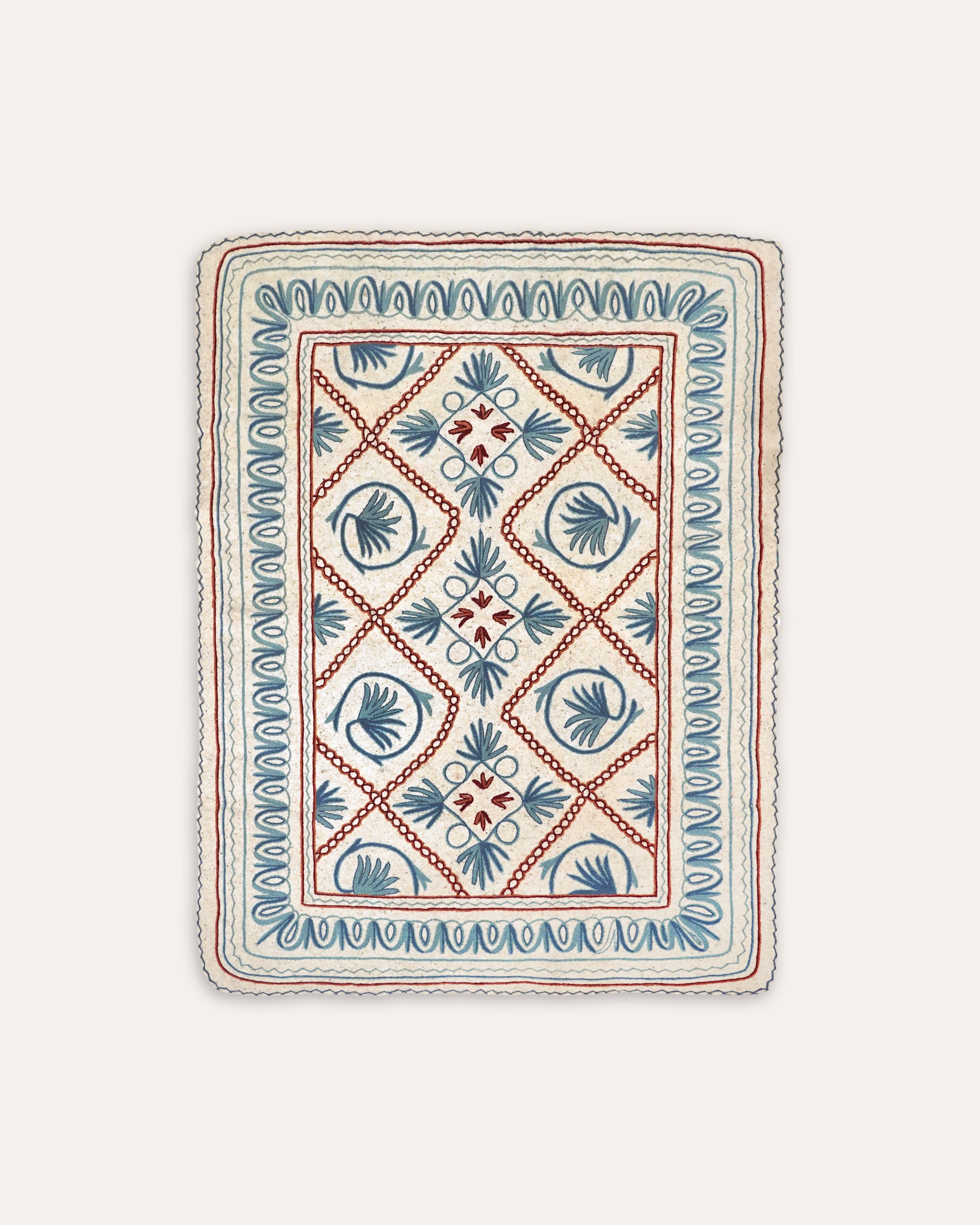 Namda Felt Embroidered Rug - Blue and Pink