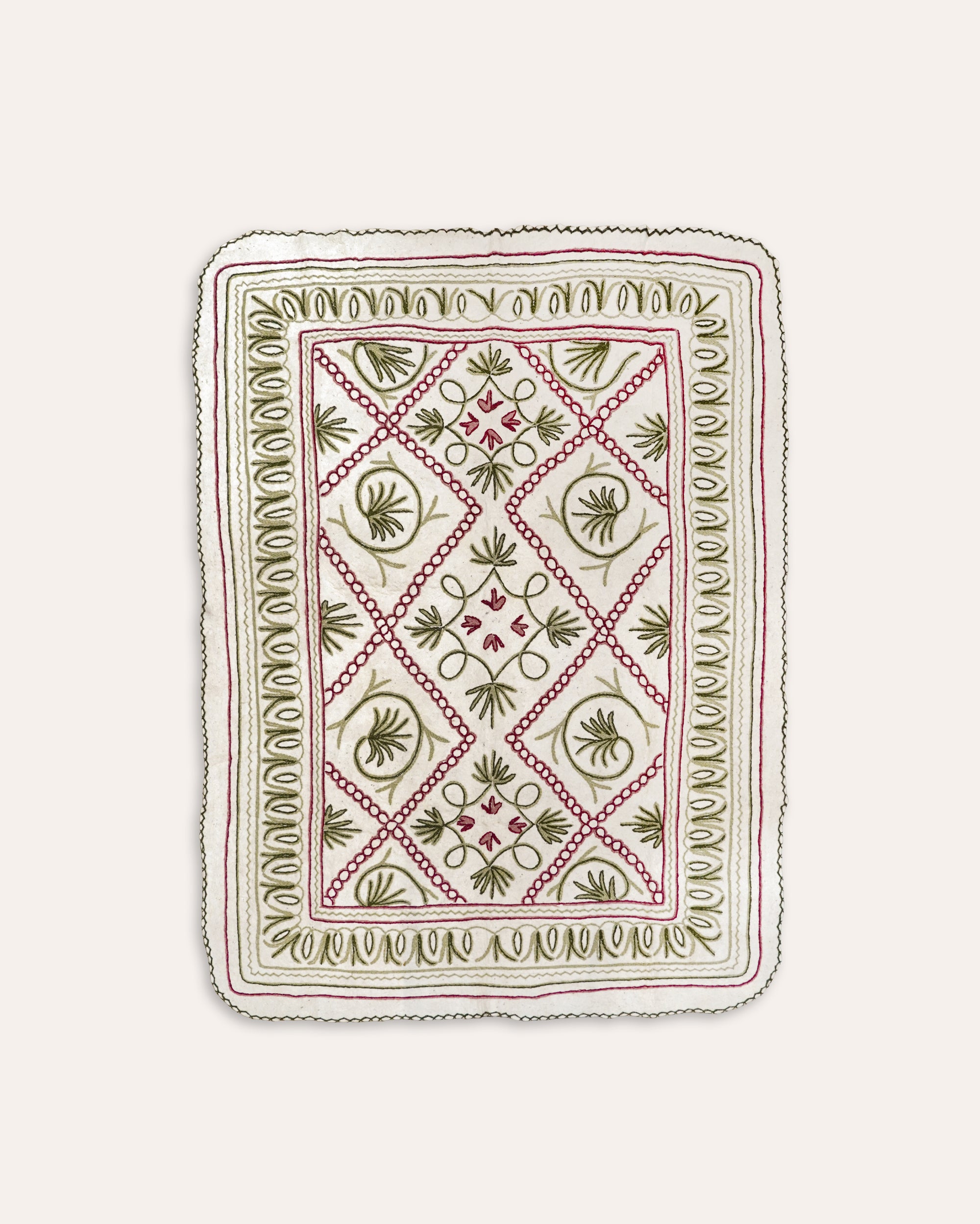 Namda Felt Embroidered Rug - Green and Pink