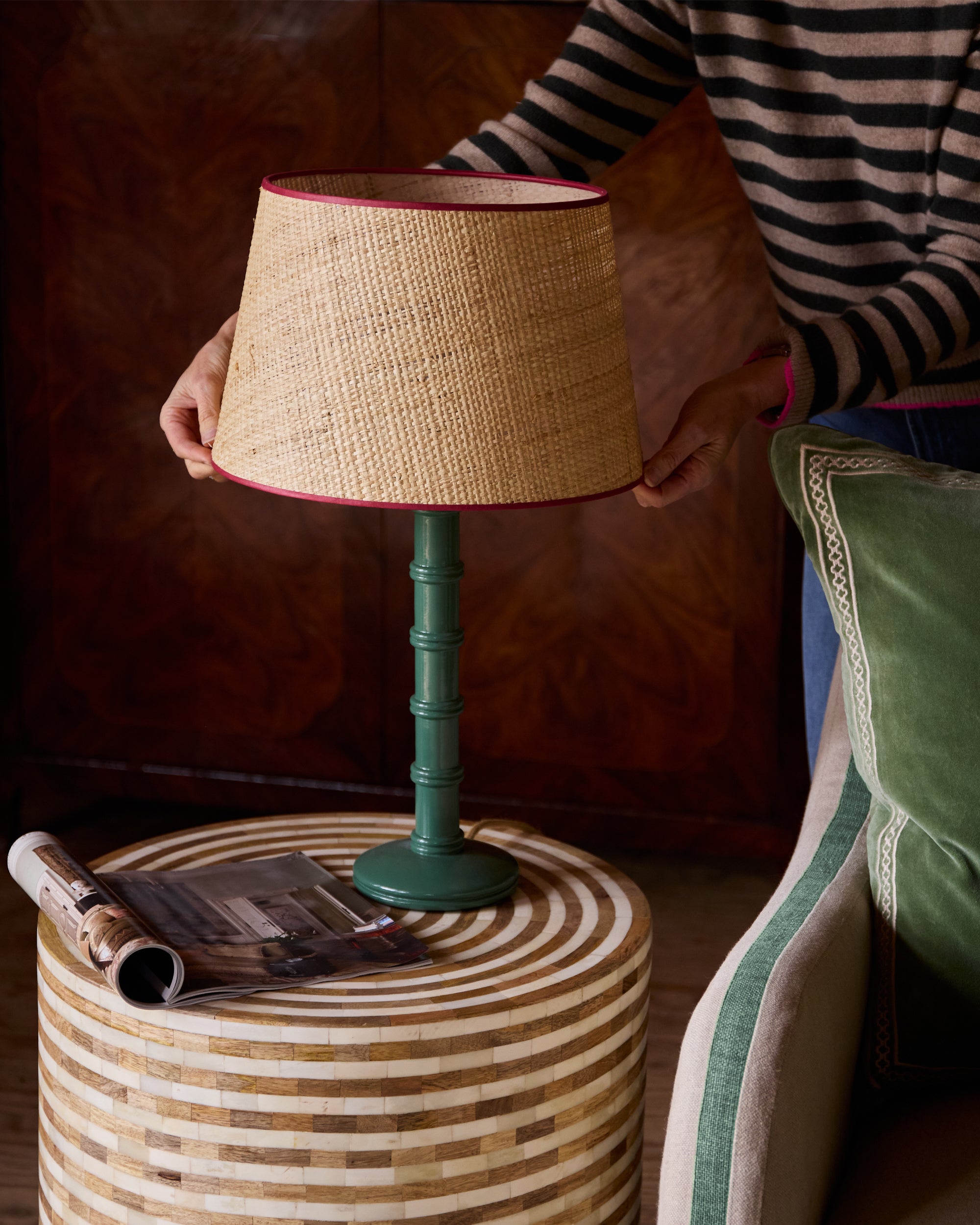 Seema Raffia Lampshade - Red
