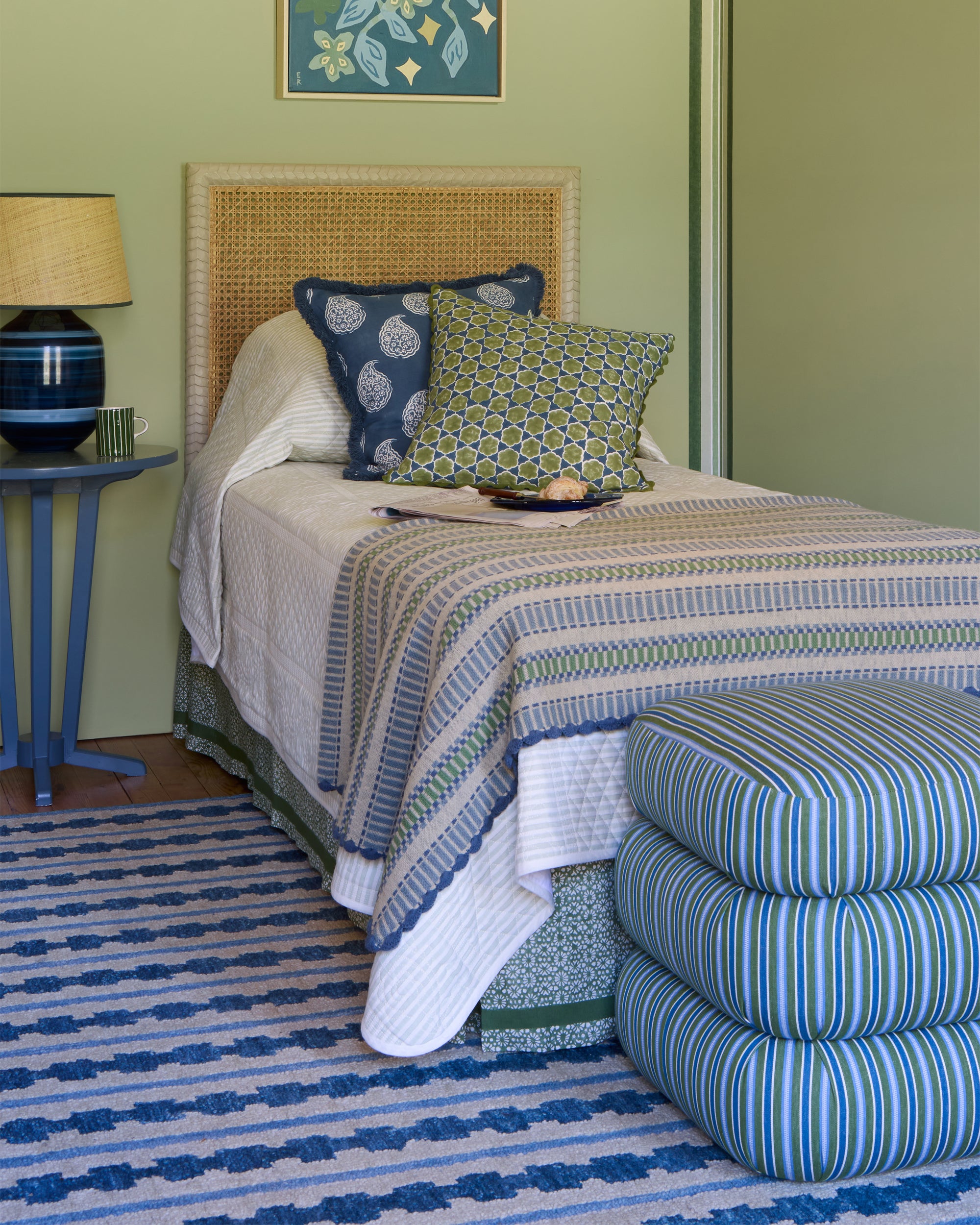 Striped Knitted Throw - Blue & Green