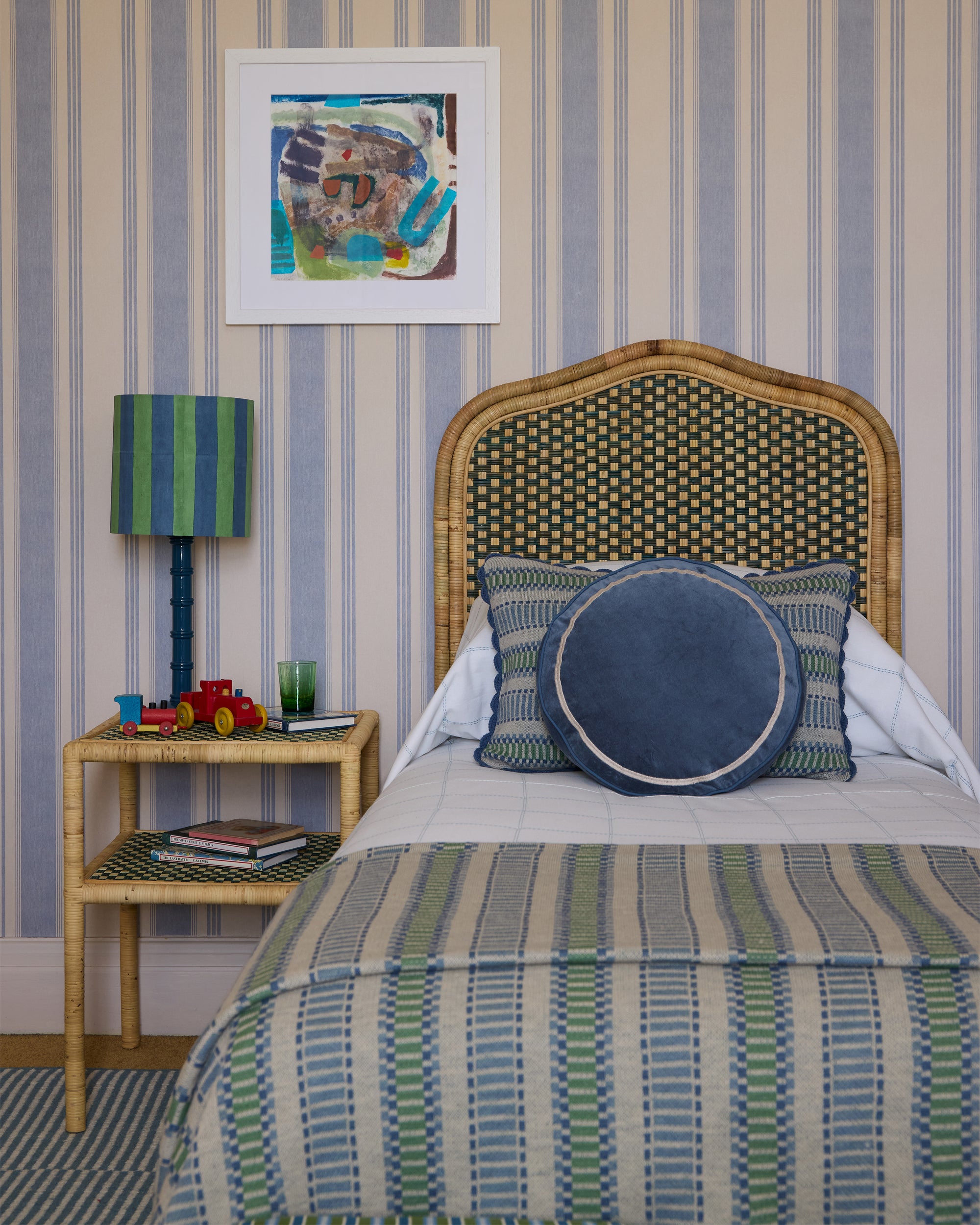 Velvet Embroidered Circular Cushion - Blue