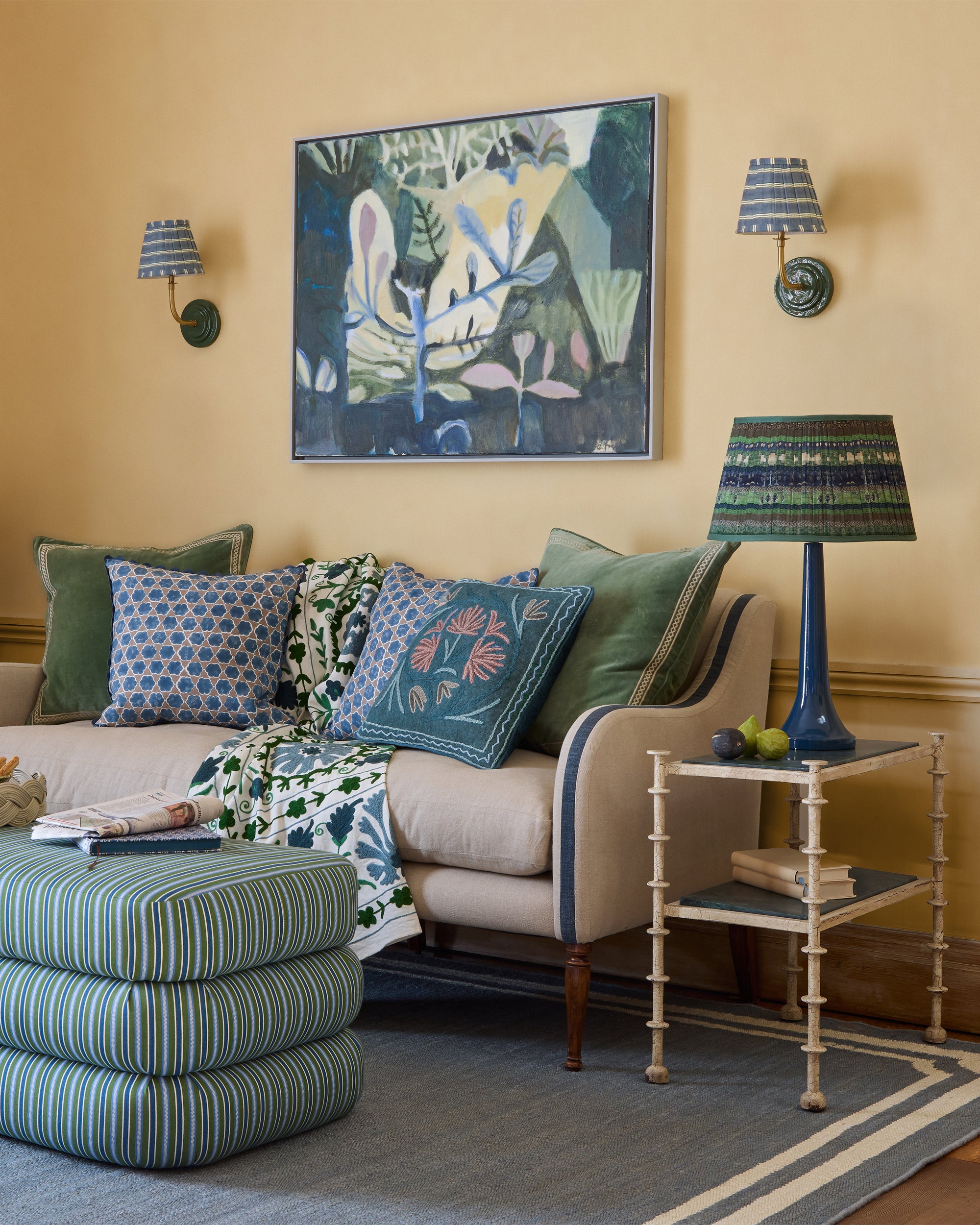 Shisho Square Embroidered Velvet Cushion - Forest Green