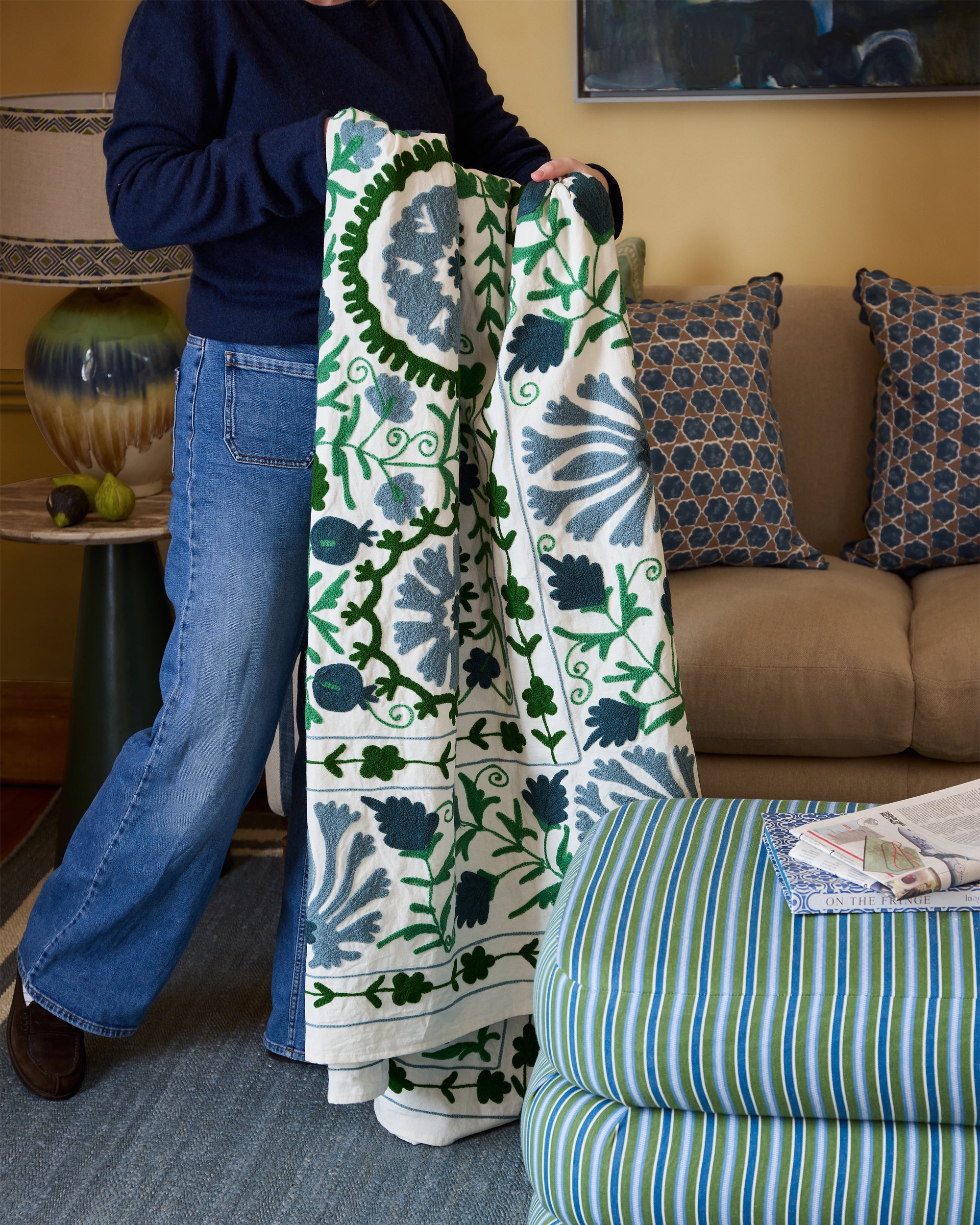 Dumaloq Suzani Throw - Green/Blue