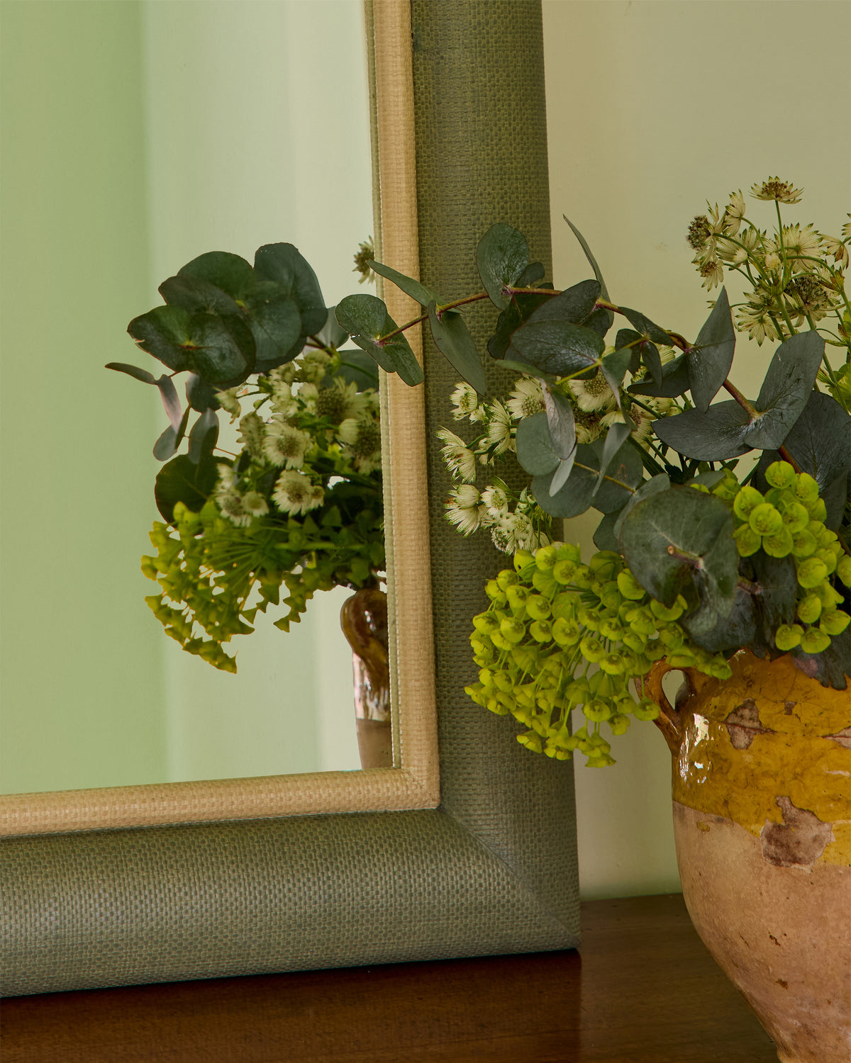 Raffia Rectangular Mirror - Green