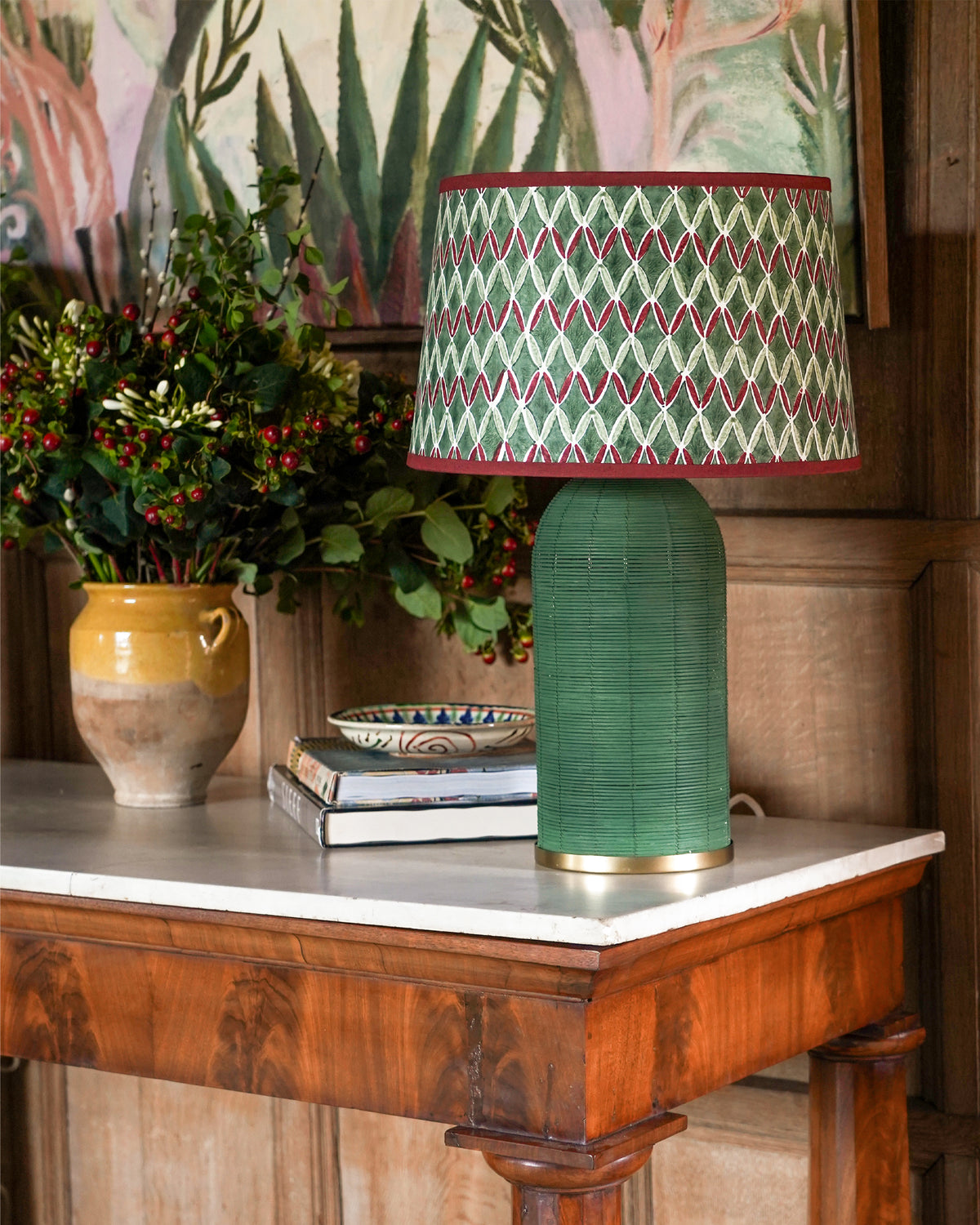 Aswan Block Printed Lampshade - Green 40cm