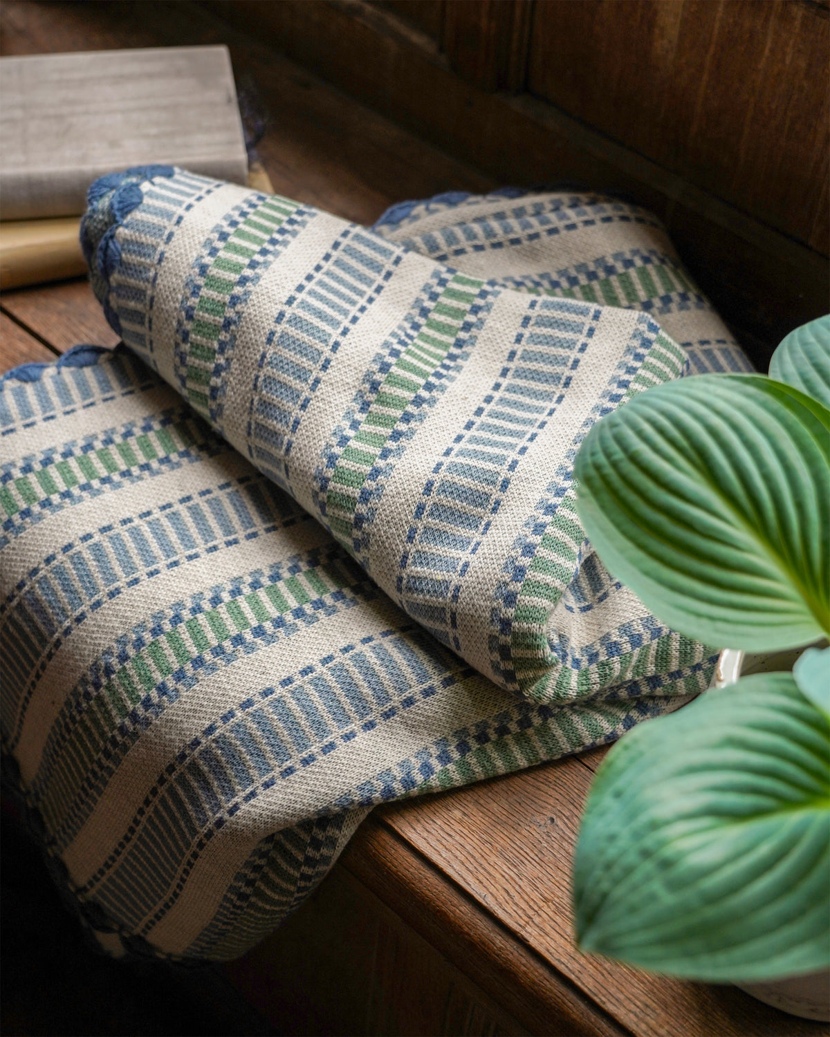 Striped Knitted Throw - Blue & Green