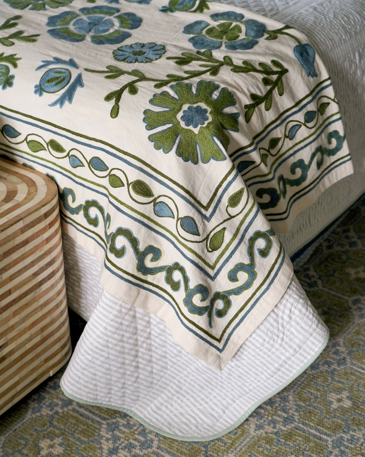 Ella Embroidered Suzani Throw Blue