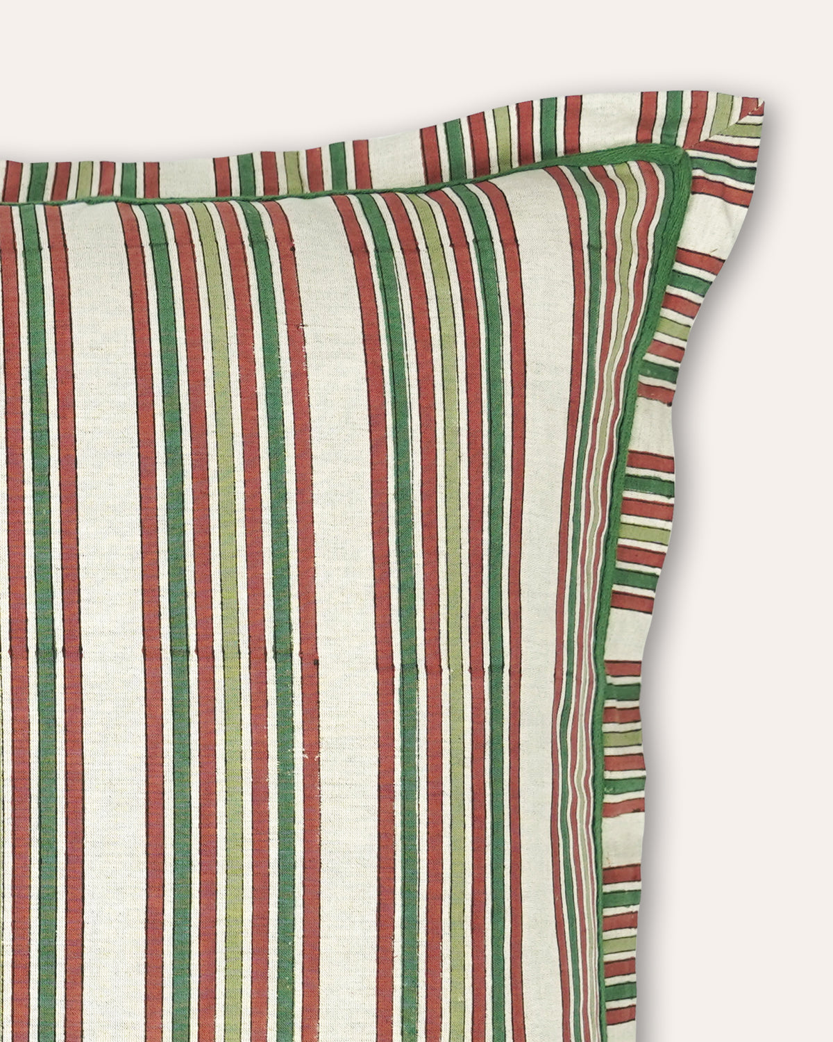 Kurna Stripe Block Printed Cushion - Green