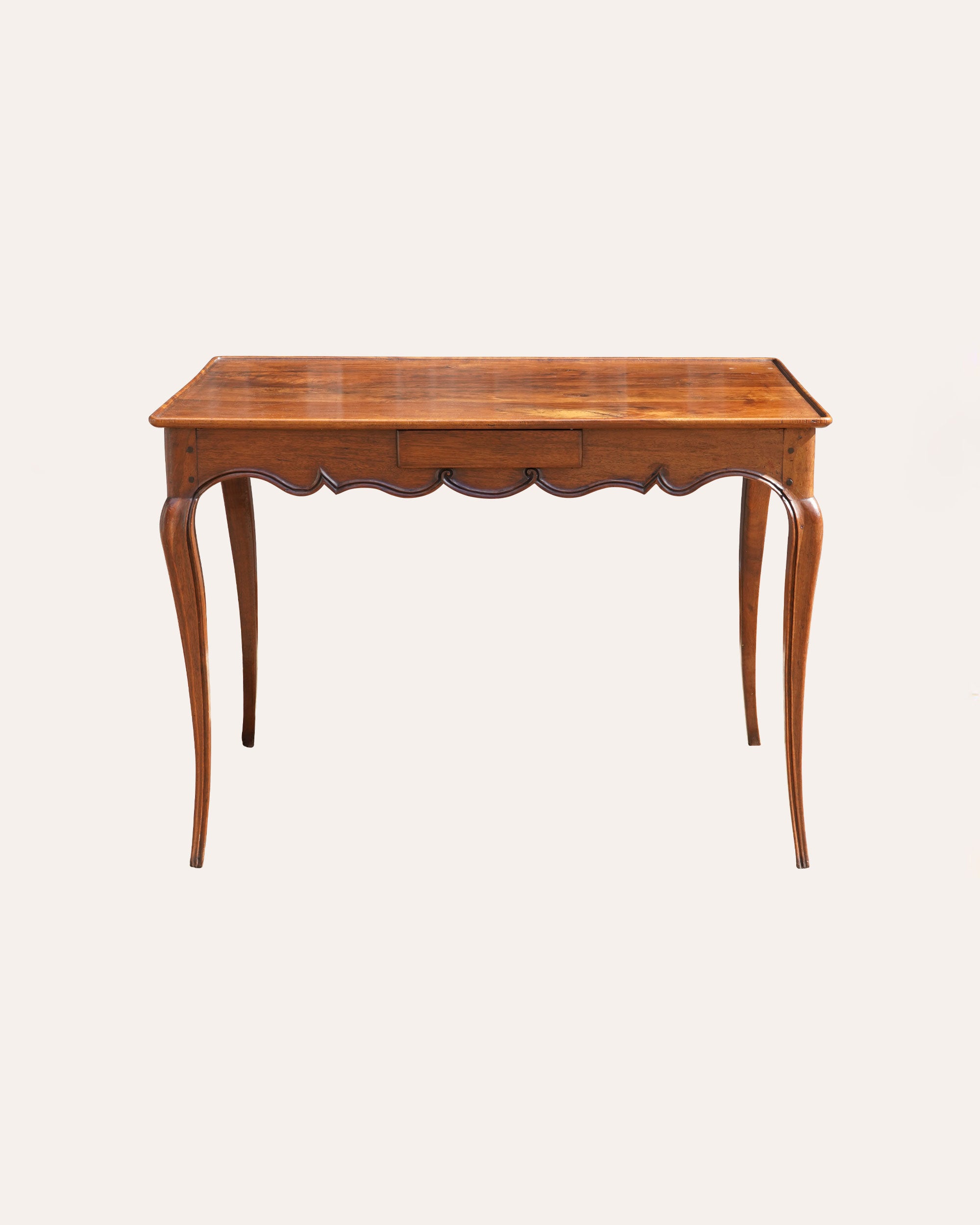 French late 18th Century mahogany table with three small drawers, c1890