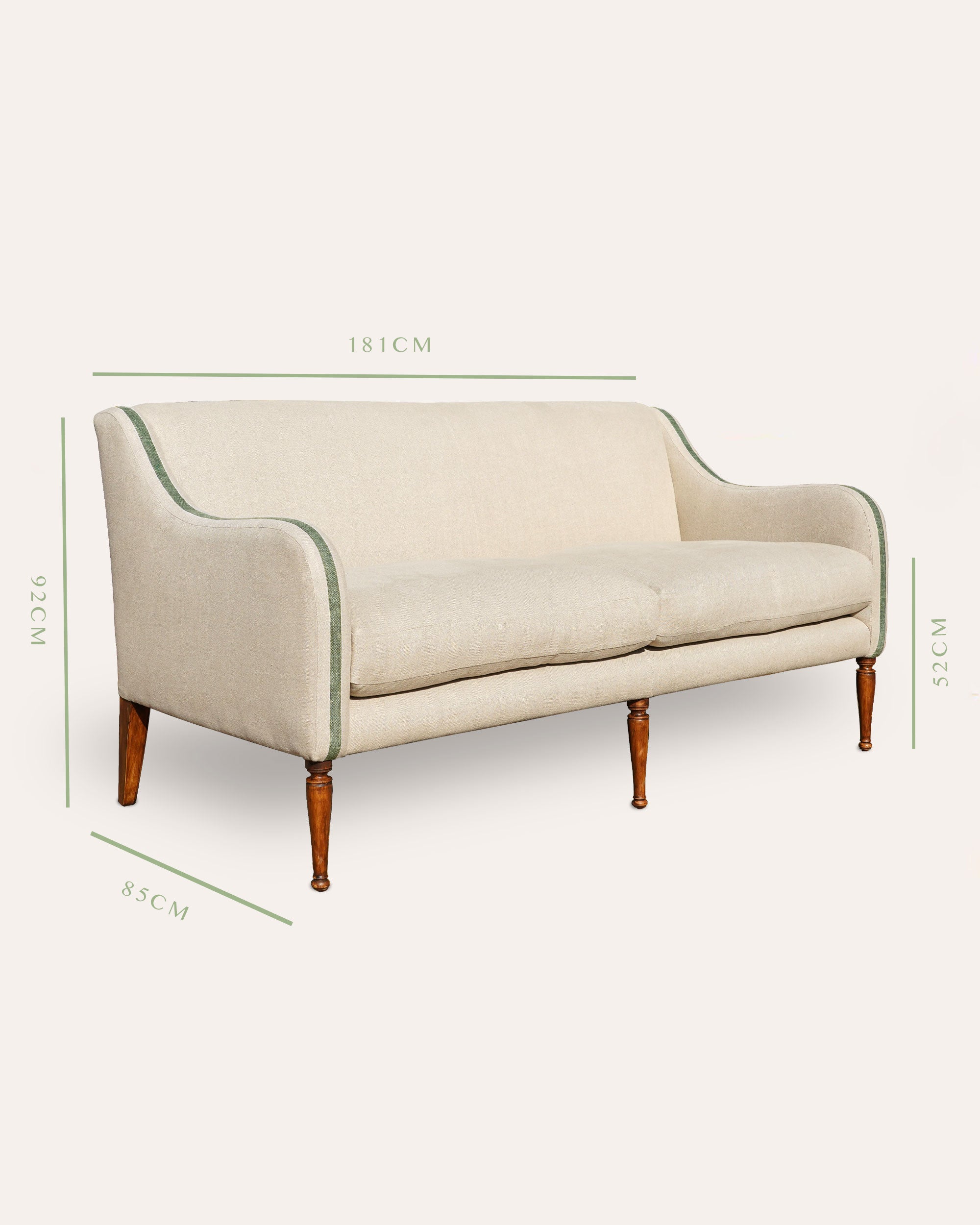 Upholstered Three Seater Sofa - Fern