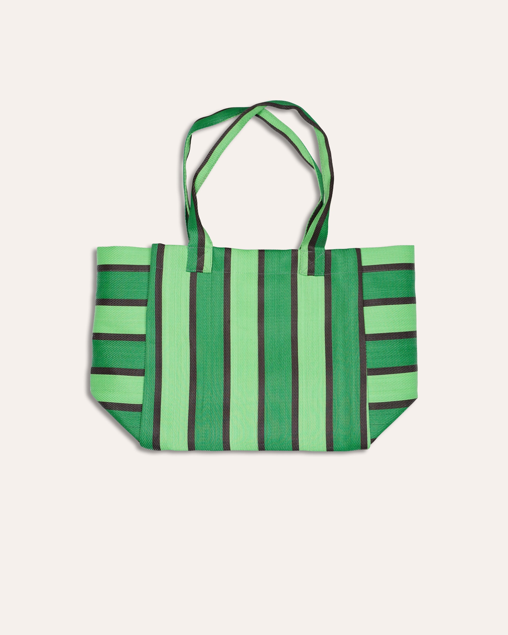Green striped tote bag on a white background