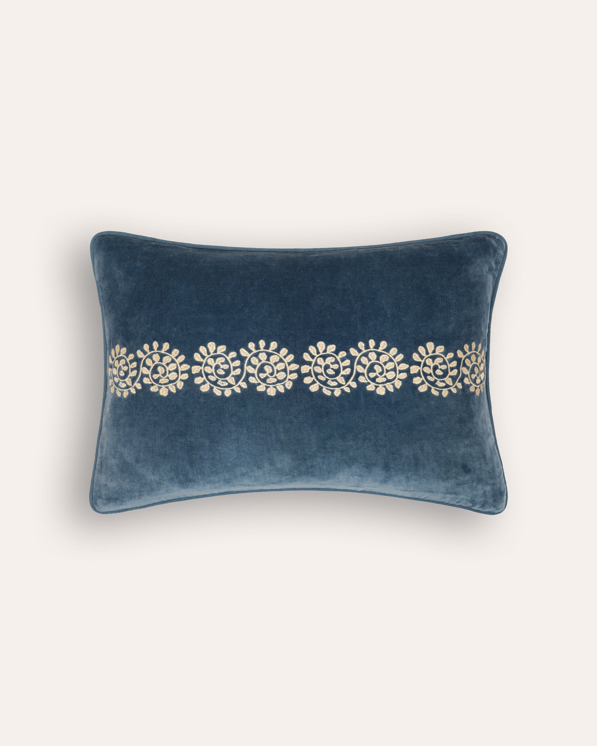 Cordoba Embroidered Velvet Cushion - Blue