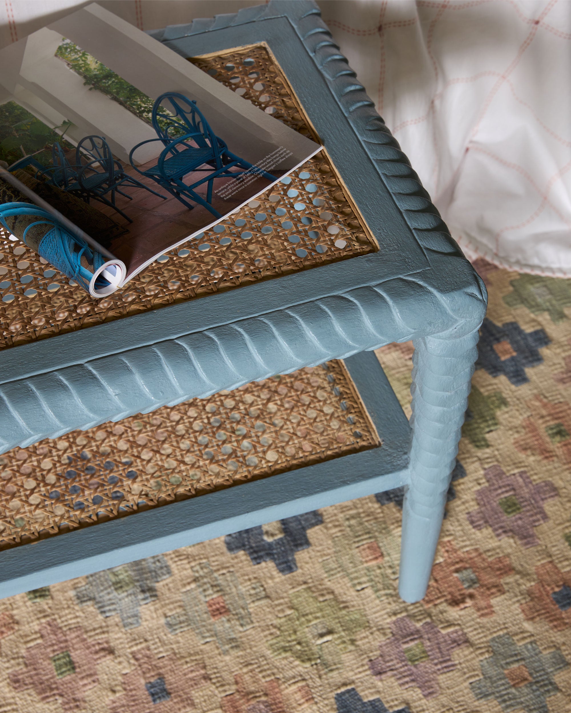 Pavilion Wooden Ottoman - Blue