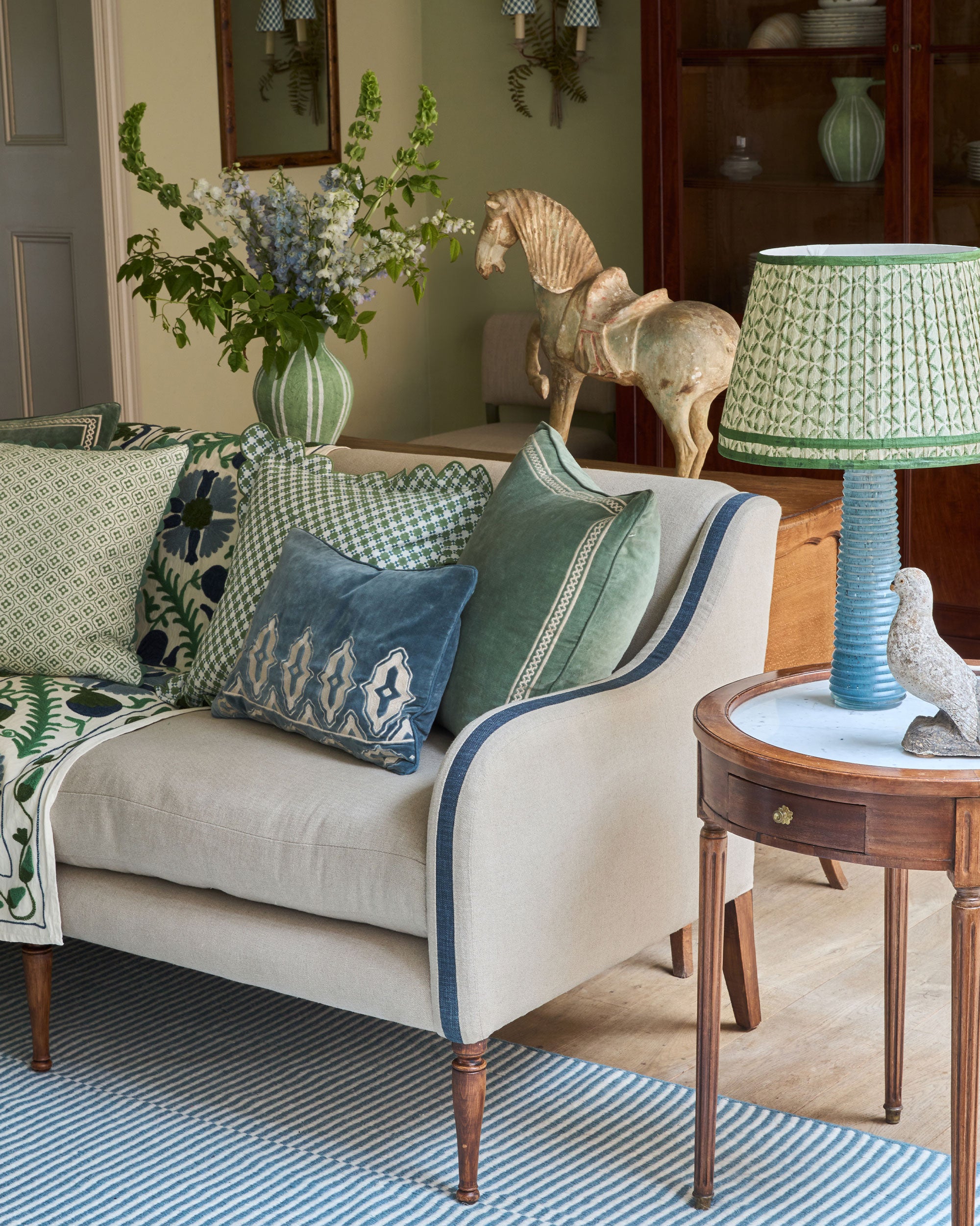 Shisho Square Embroidered Velvet Cushion - Forest Green