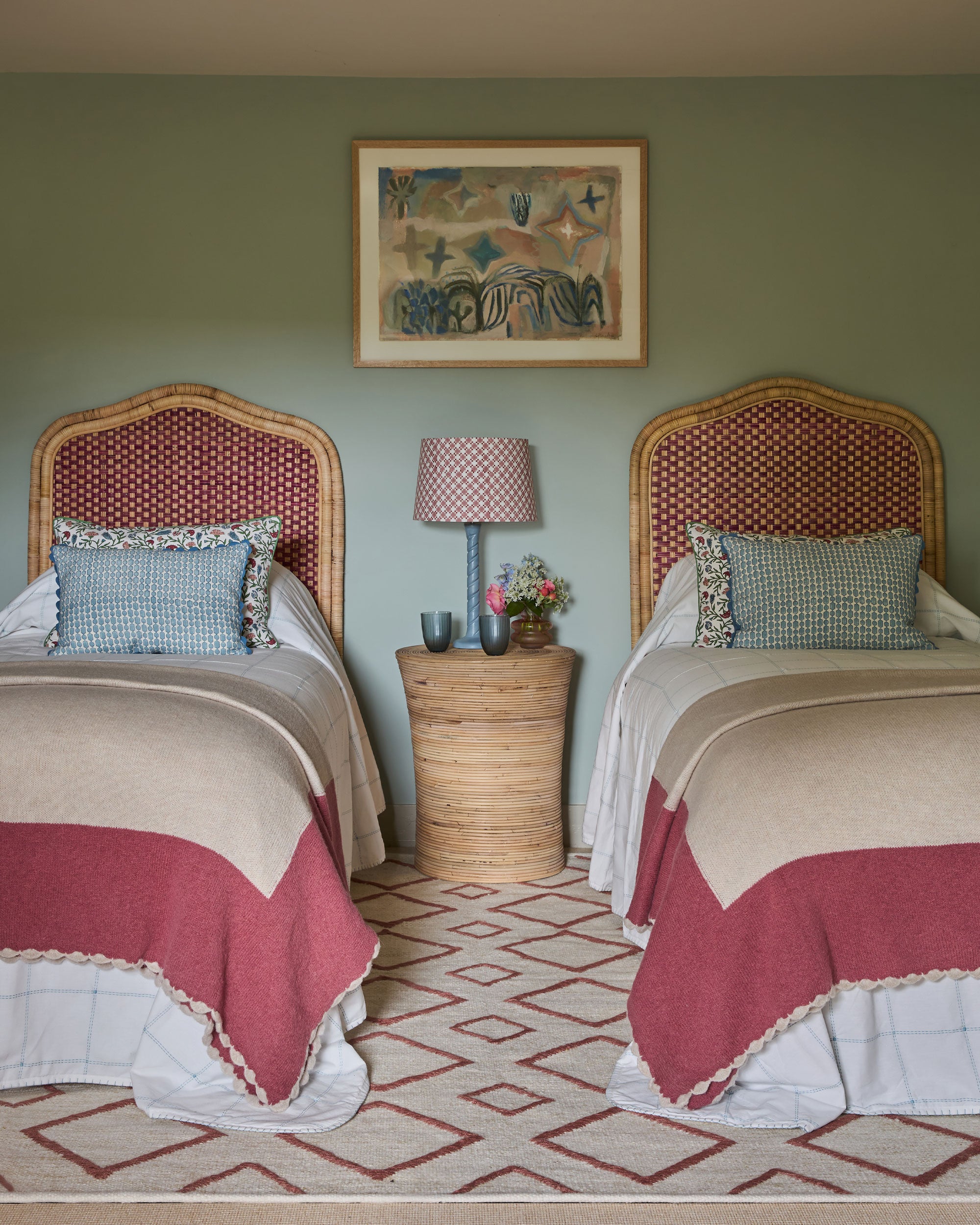 Small Twisted Wooden Table Lamp - Light Blue