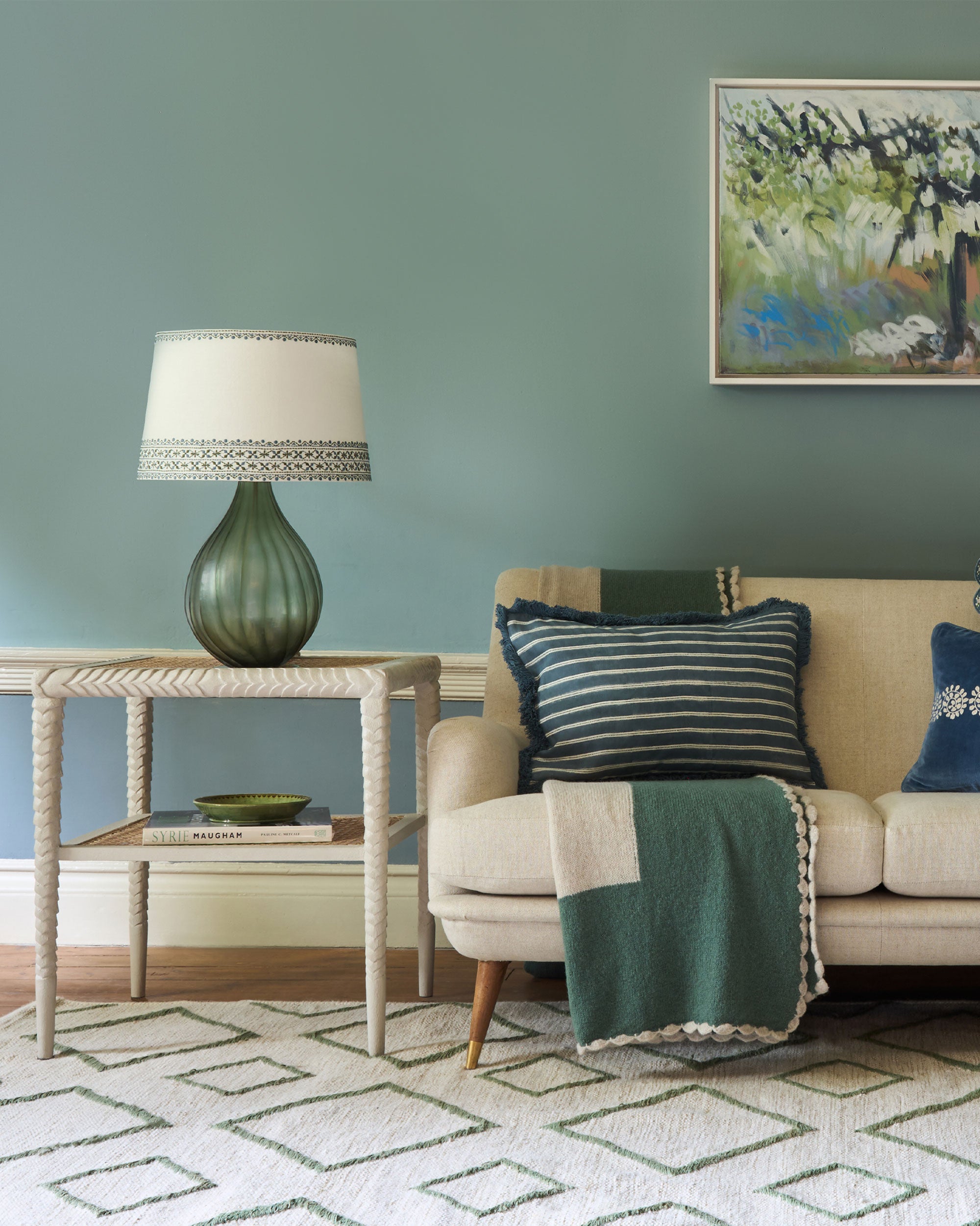 Bordered Knitted Throw - Green