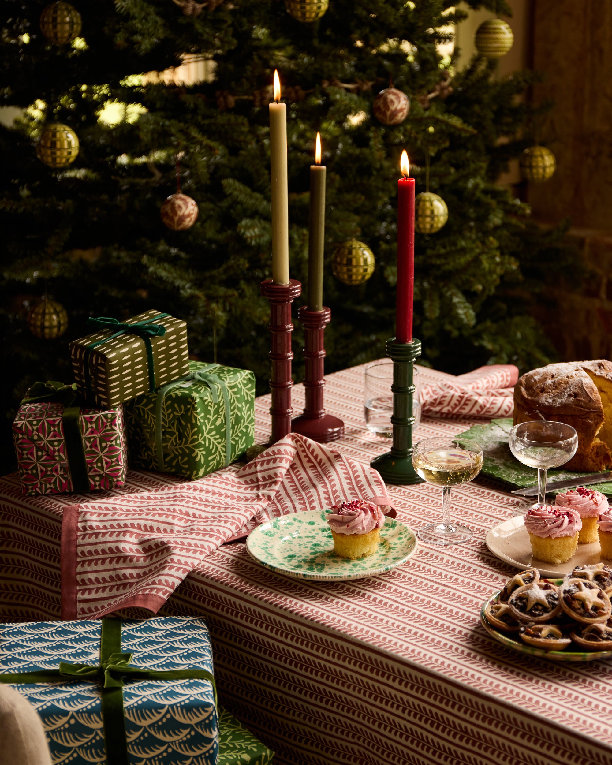 Gloss Painted Wooden Column Candlestick - Green