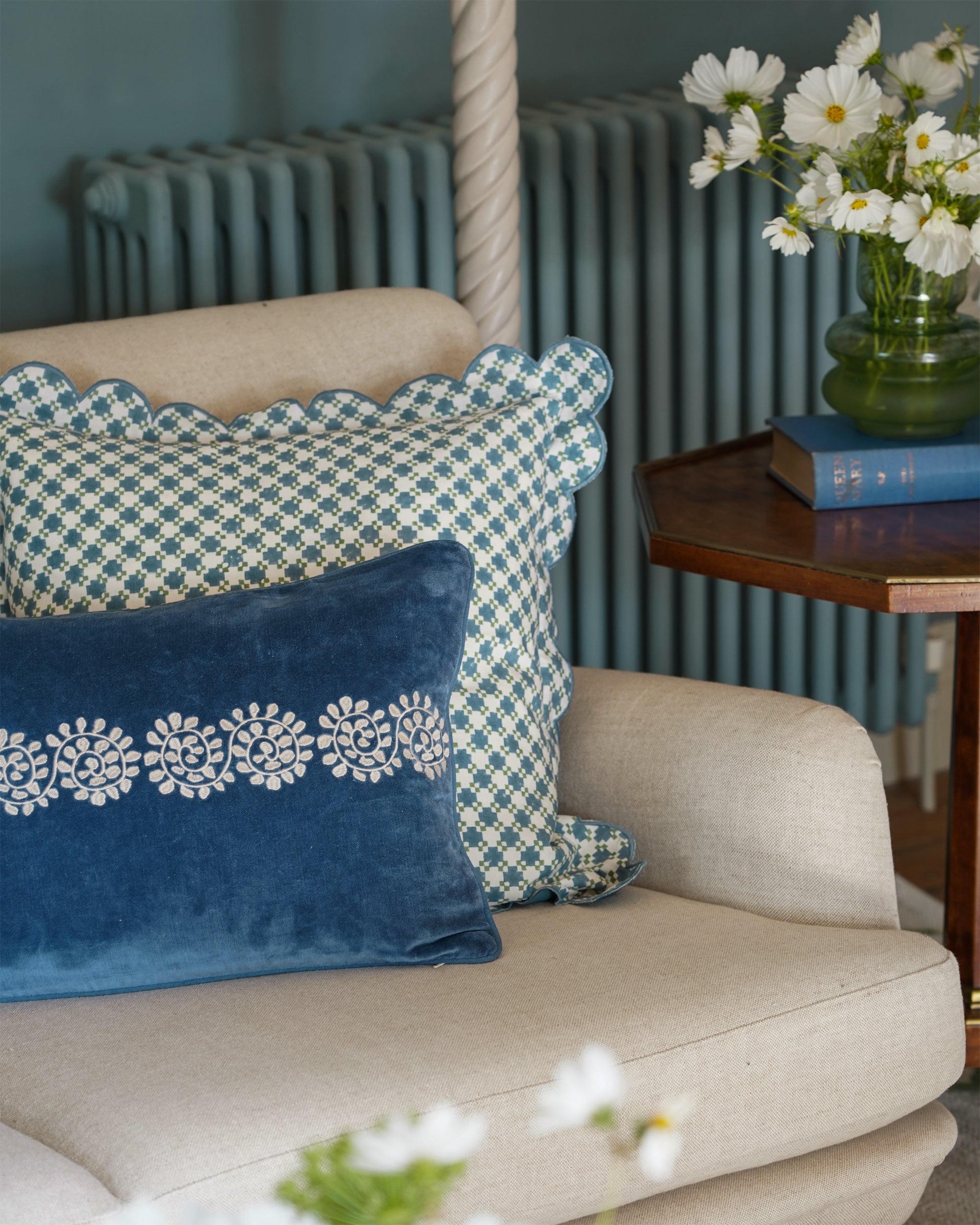 Cordoba Embroidered Velvet Cushion - Blue