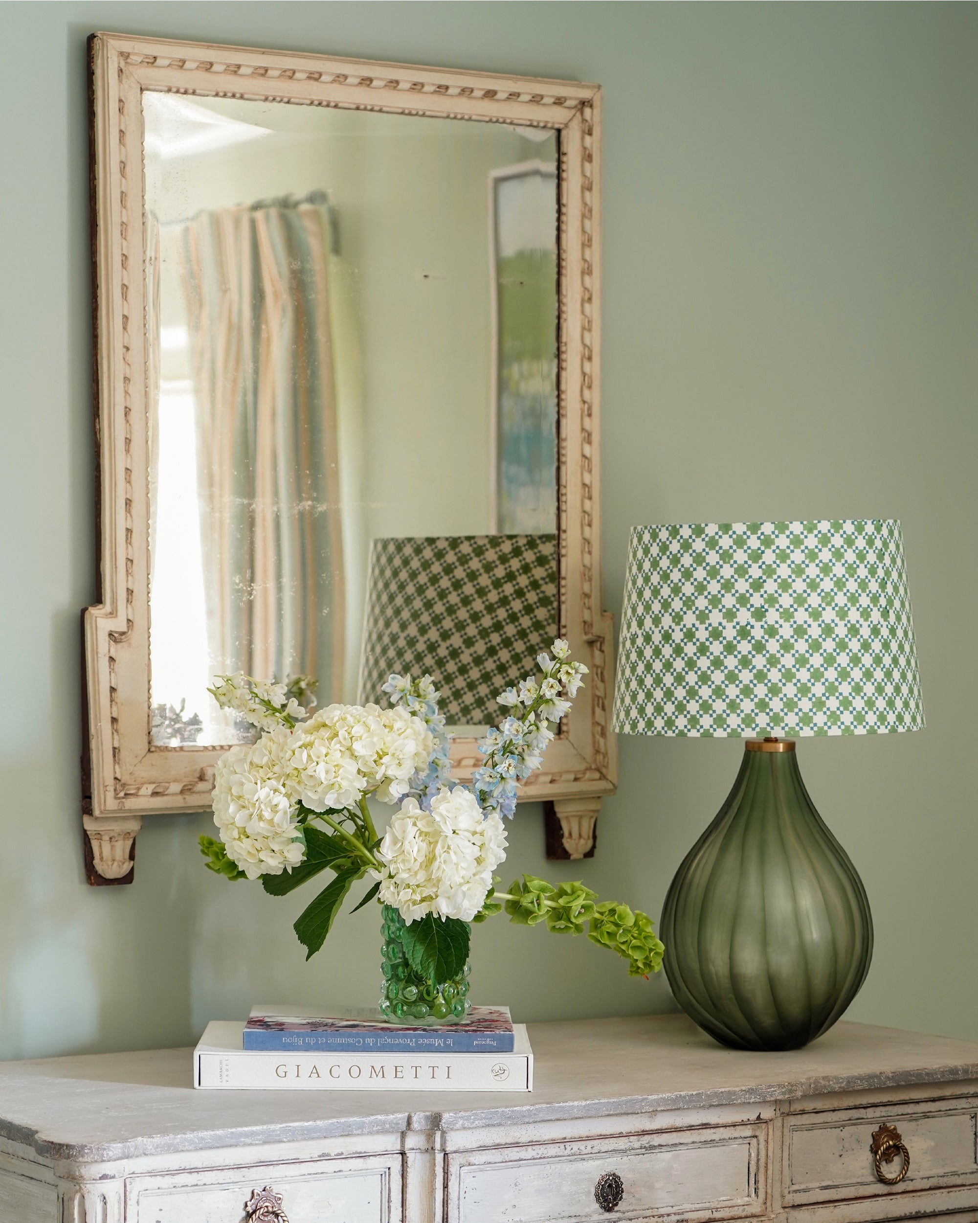 Etched Glass Lamp - Green