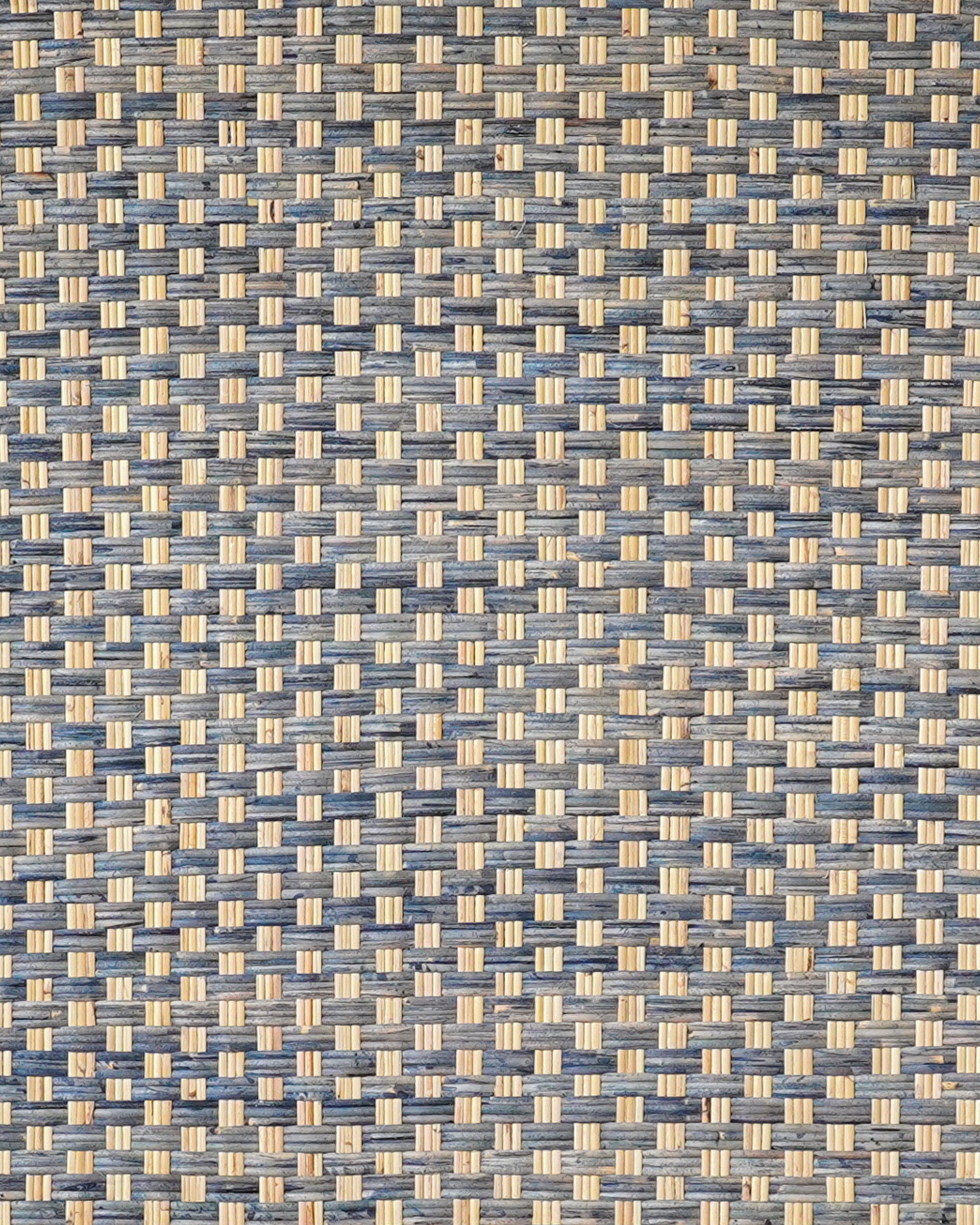 Close up detail of the woven pattern on the blue rattan super king headboard