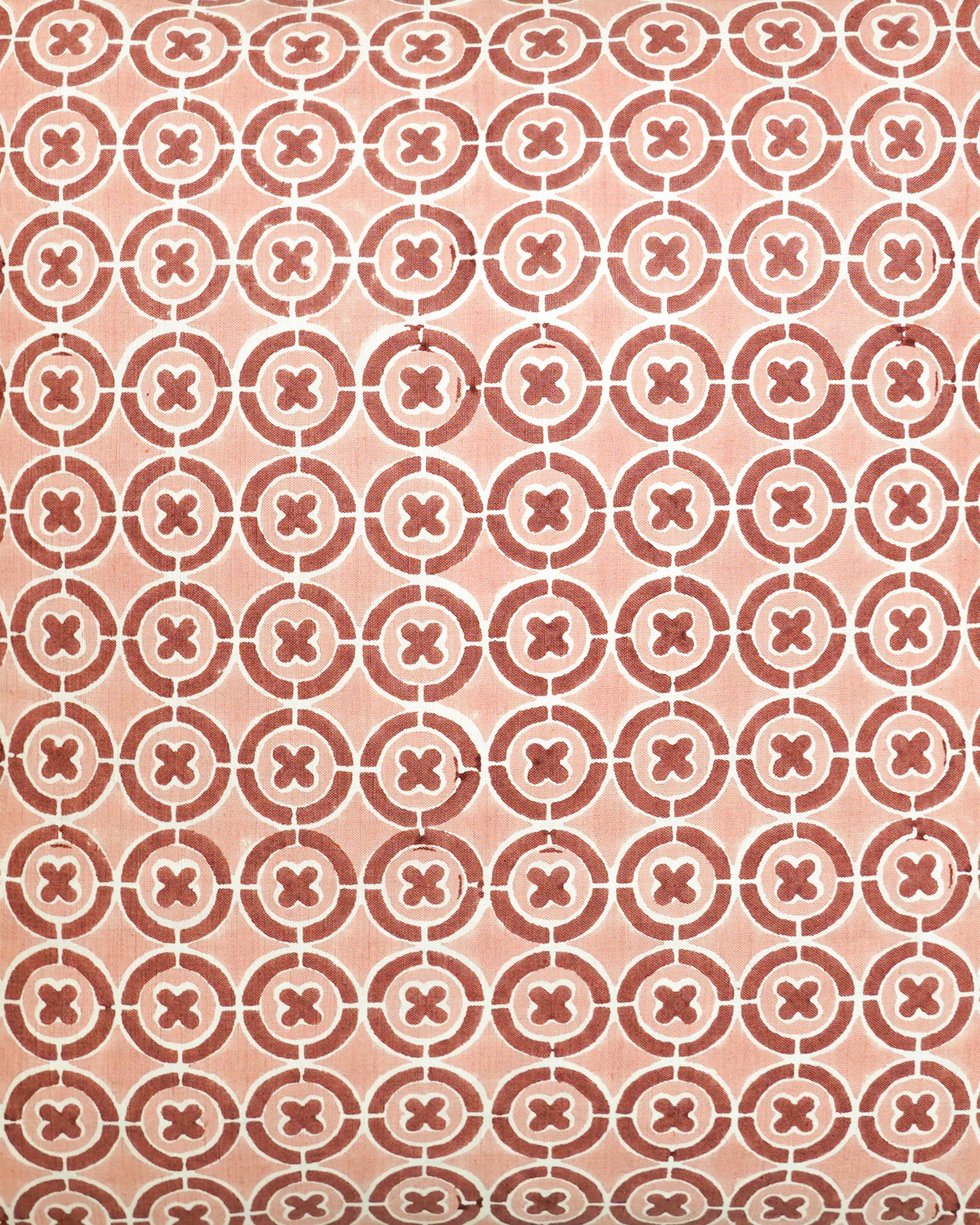 Detail image showing the texture of our pink Ciculo block print cushion