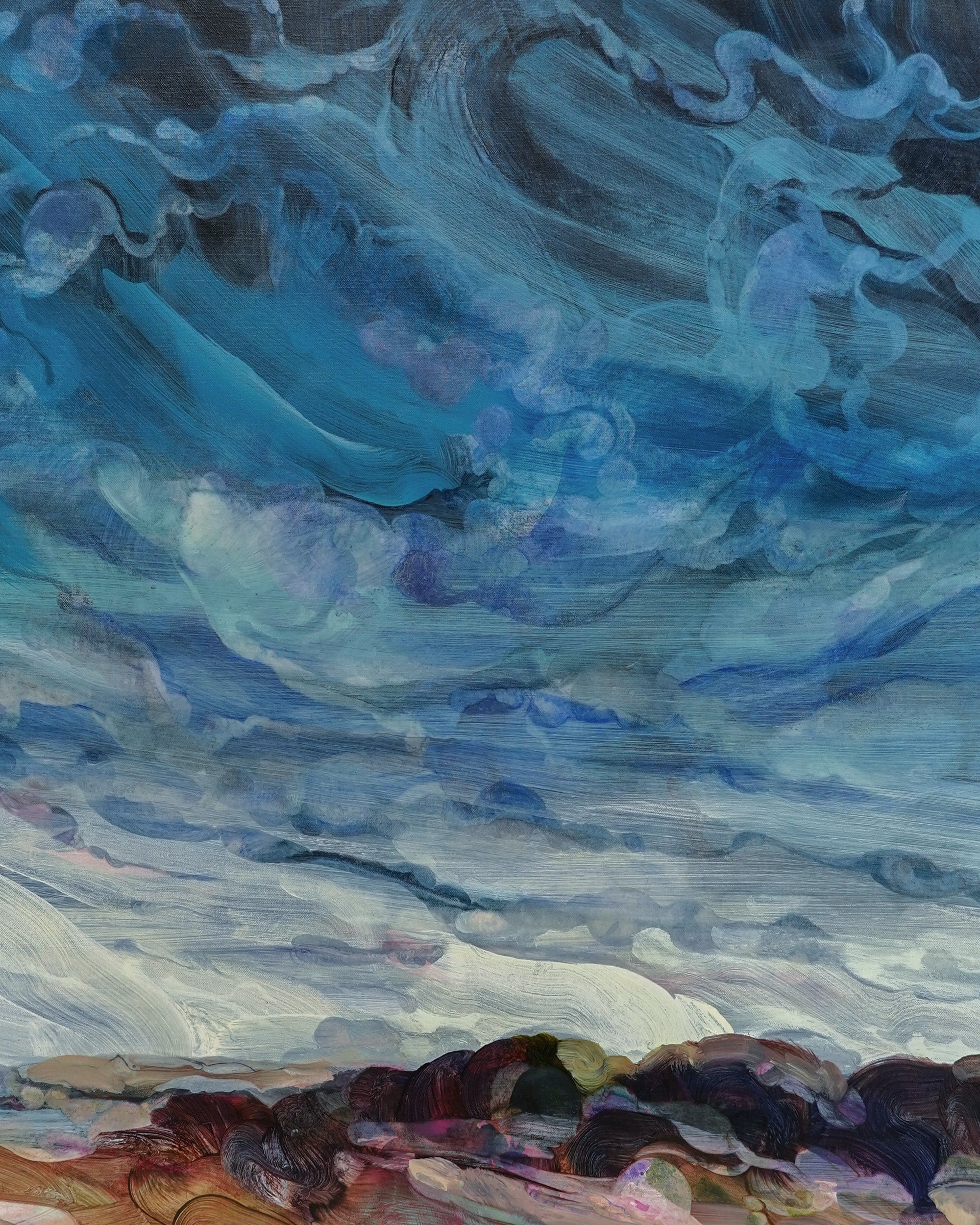 Blue oil and acrylic painting - Close up detail