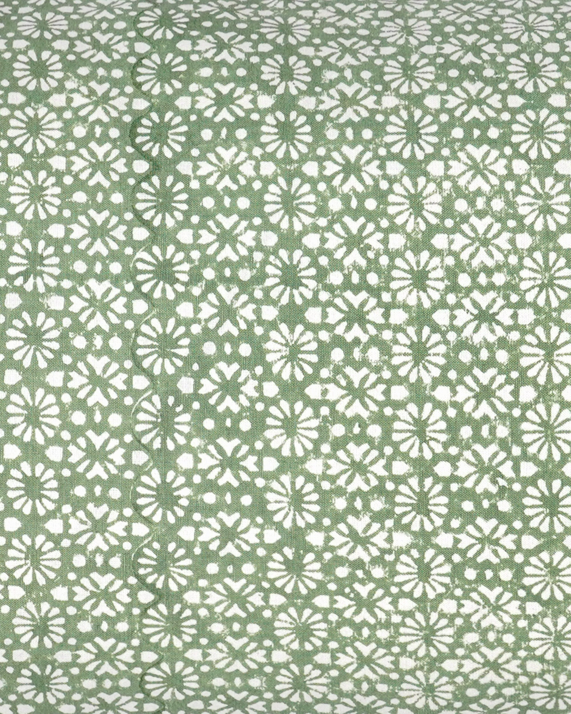 Close up detail image of the green Margarita bolster cushion