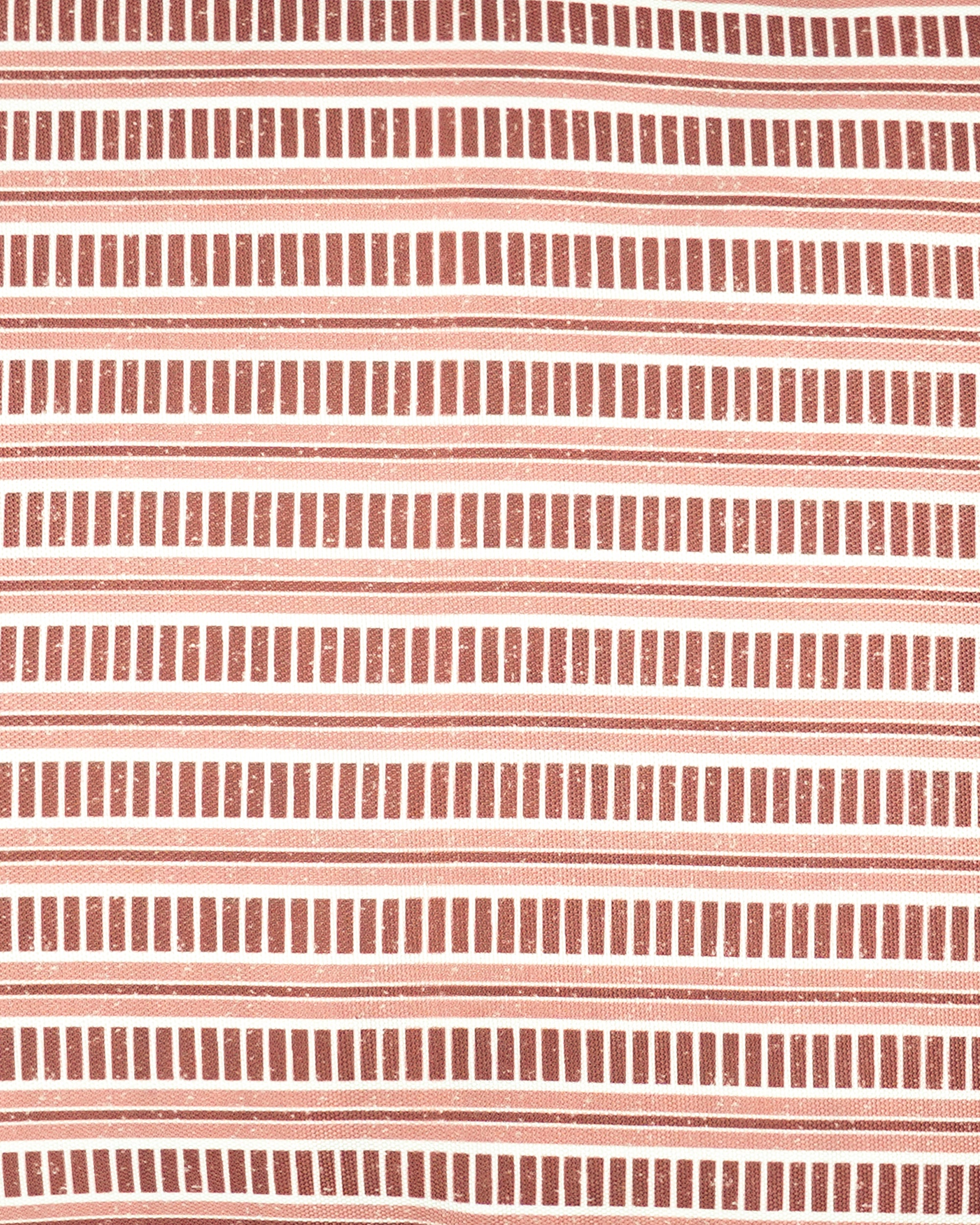 Close up detail of the striped red and white pattern on the Patti outdoor rectangular cushion