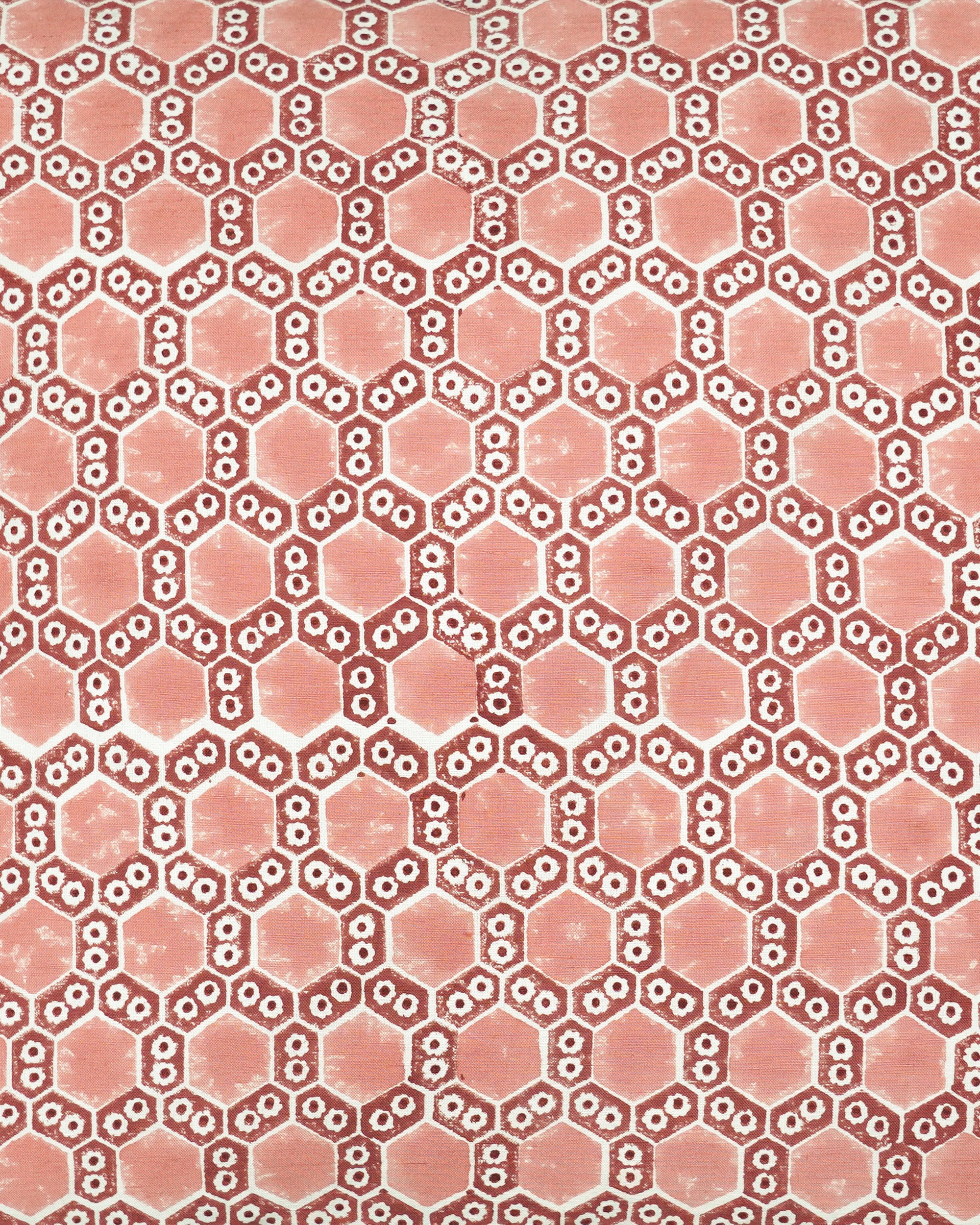 Close up detail of the Registan square hexagonal patterned block printed cushion