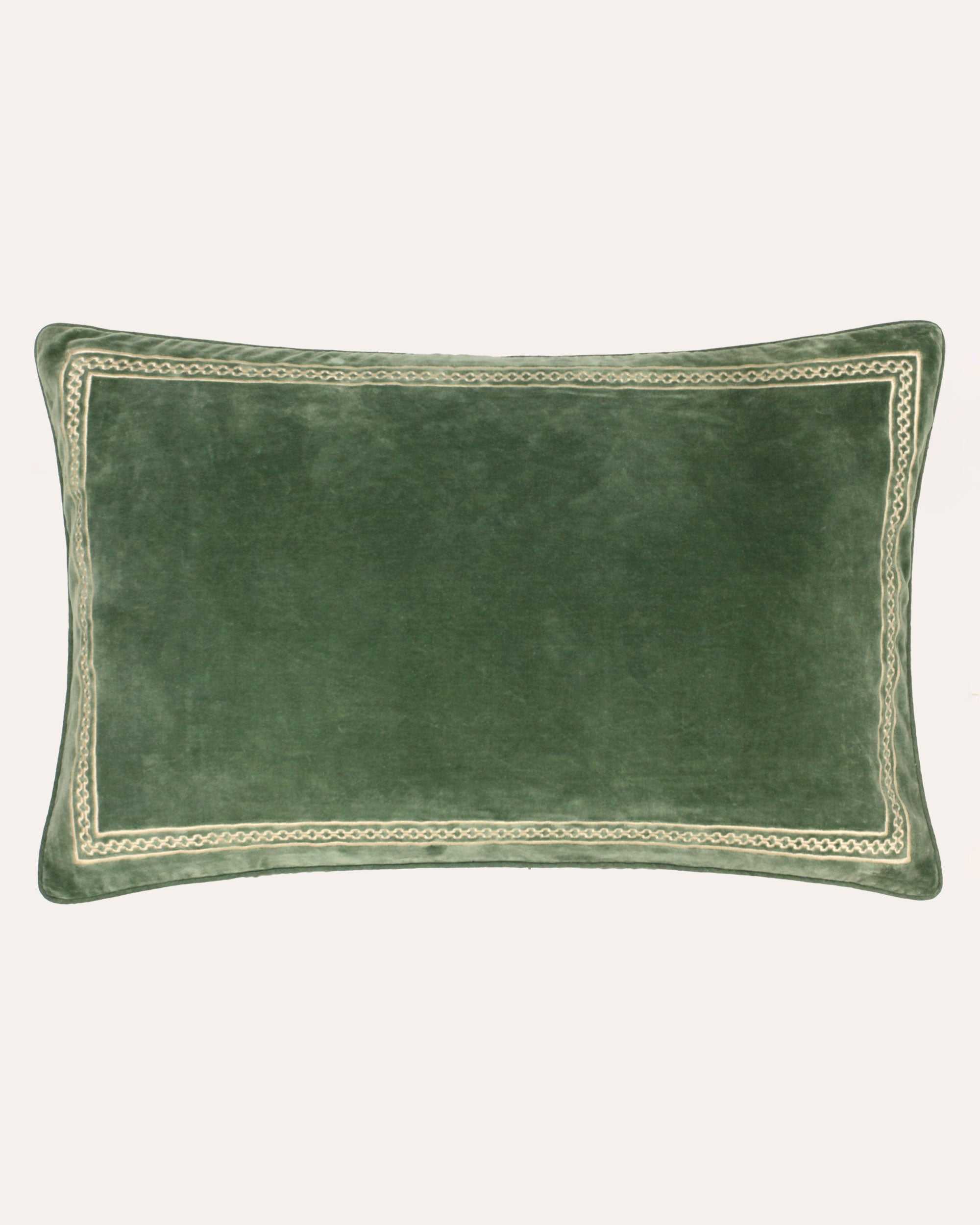 Shisho Embroidered Velvet Cushion Forest Green Birdie Fortescue