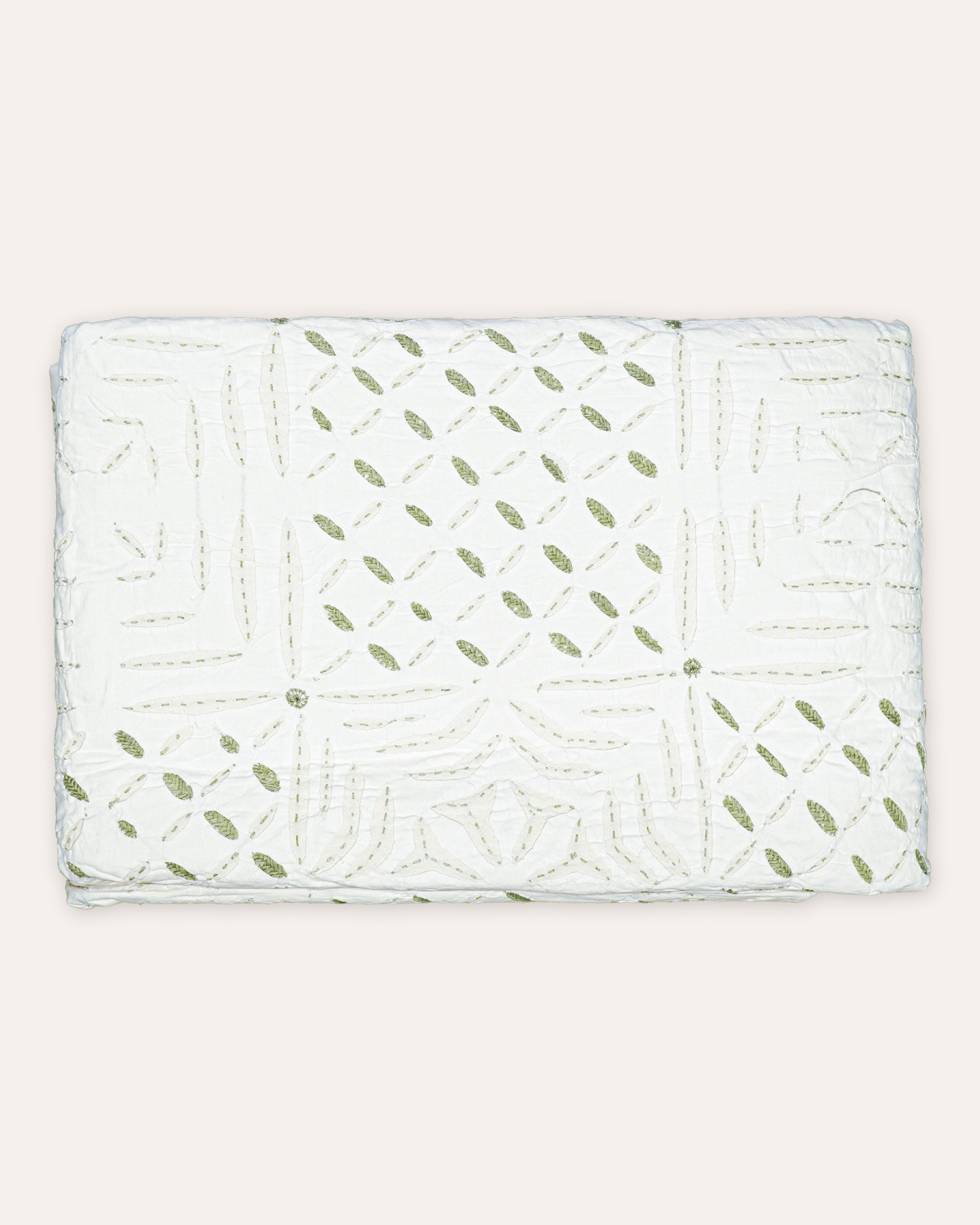 Aravali Cutwork Embroidered Cotton Reversible Bedspread - Green