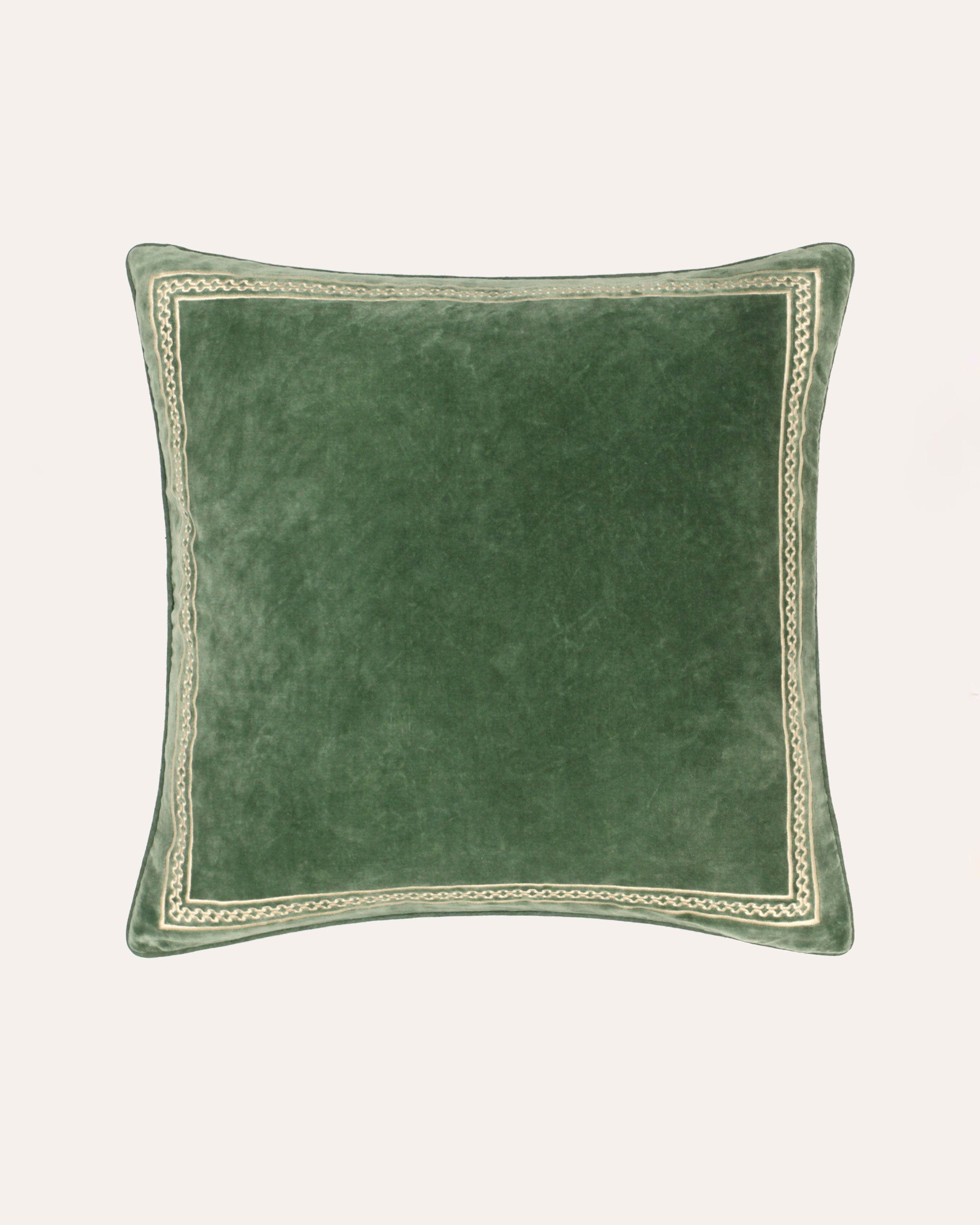 Shisho Embroidered Velvet Cushion - Forest Green