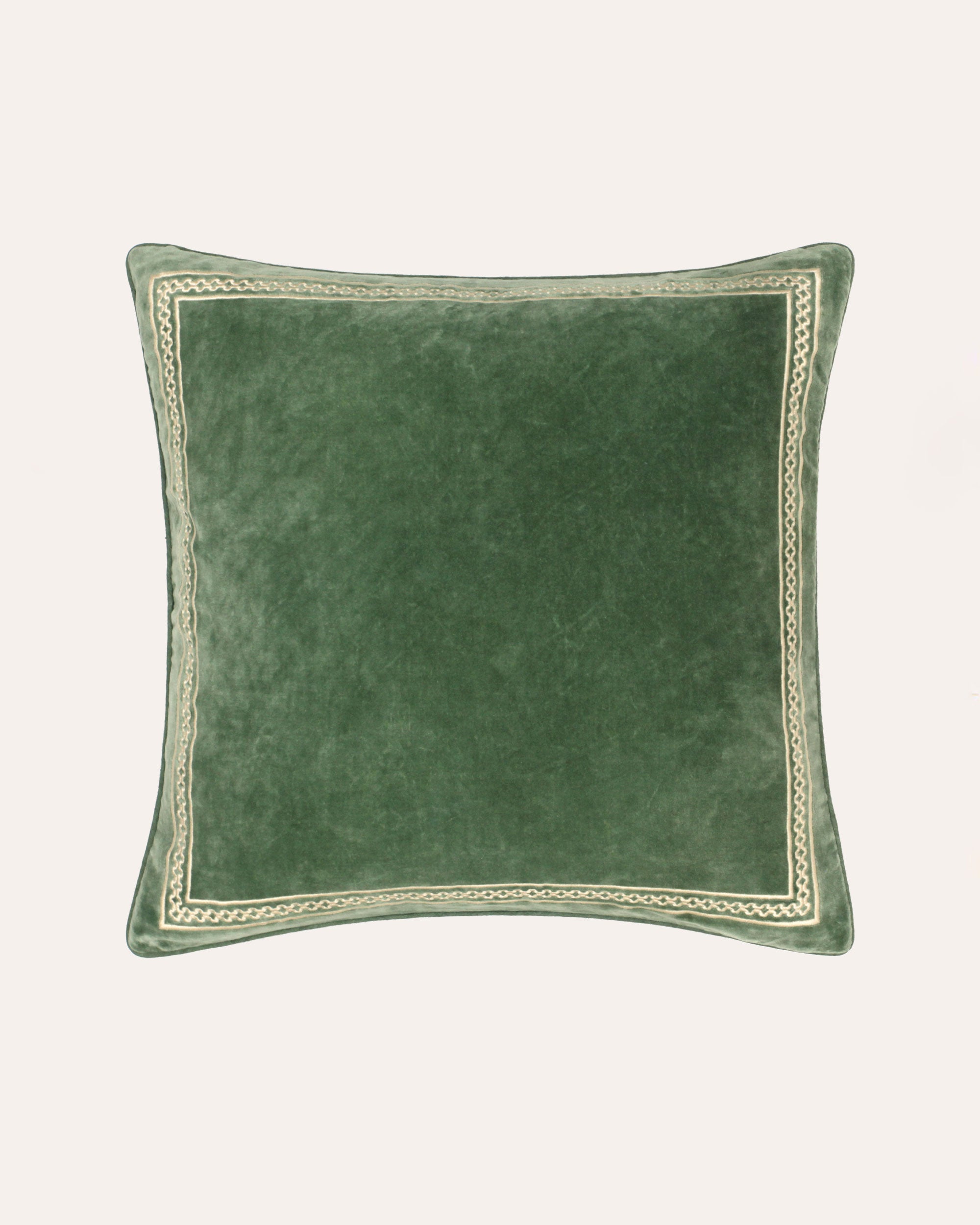 Shisho Square Embroidered Velvet Cushion - Forest Green