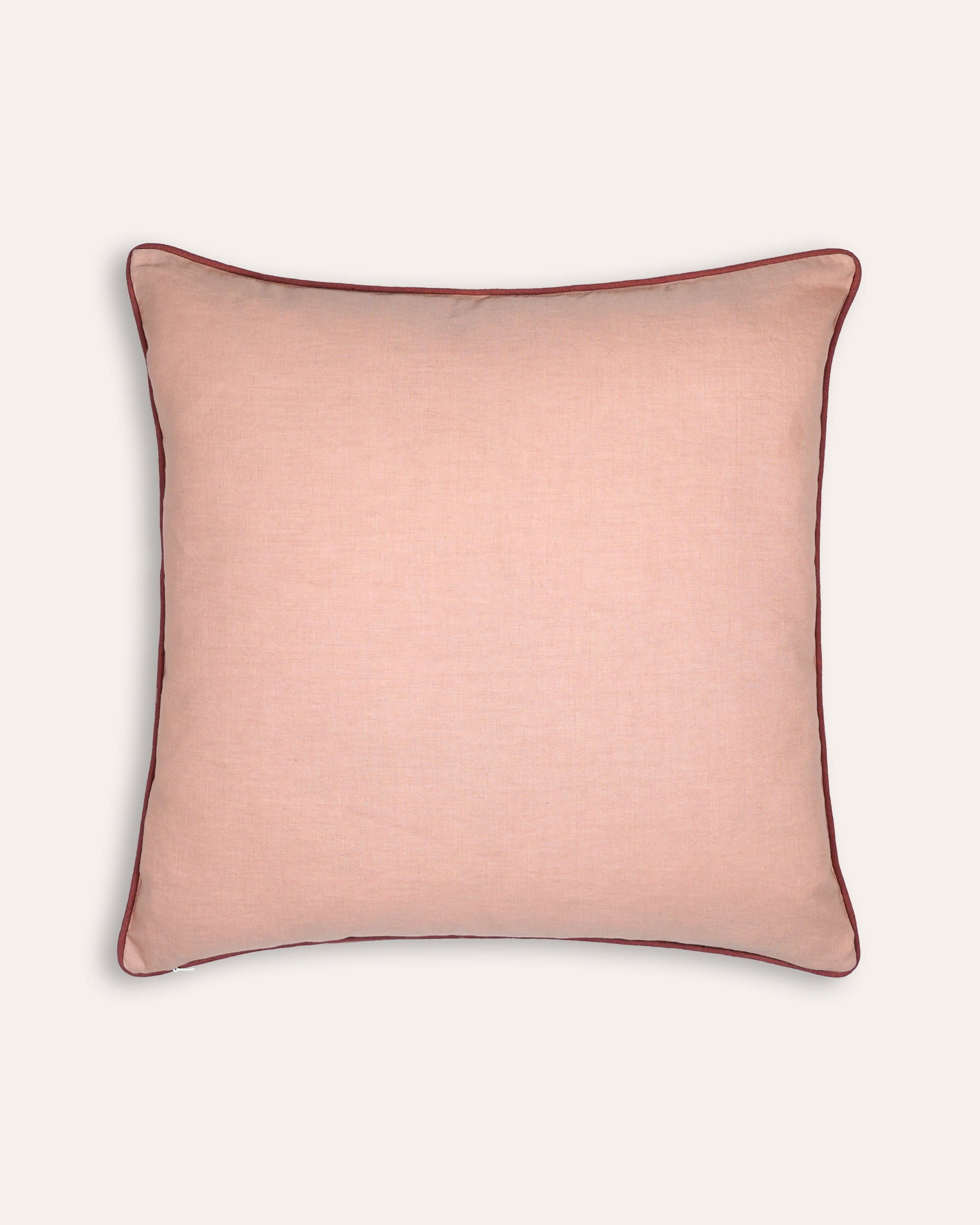 Pink cushion back with a red border on a white background