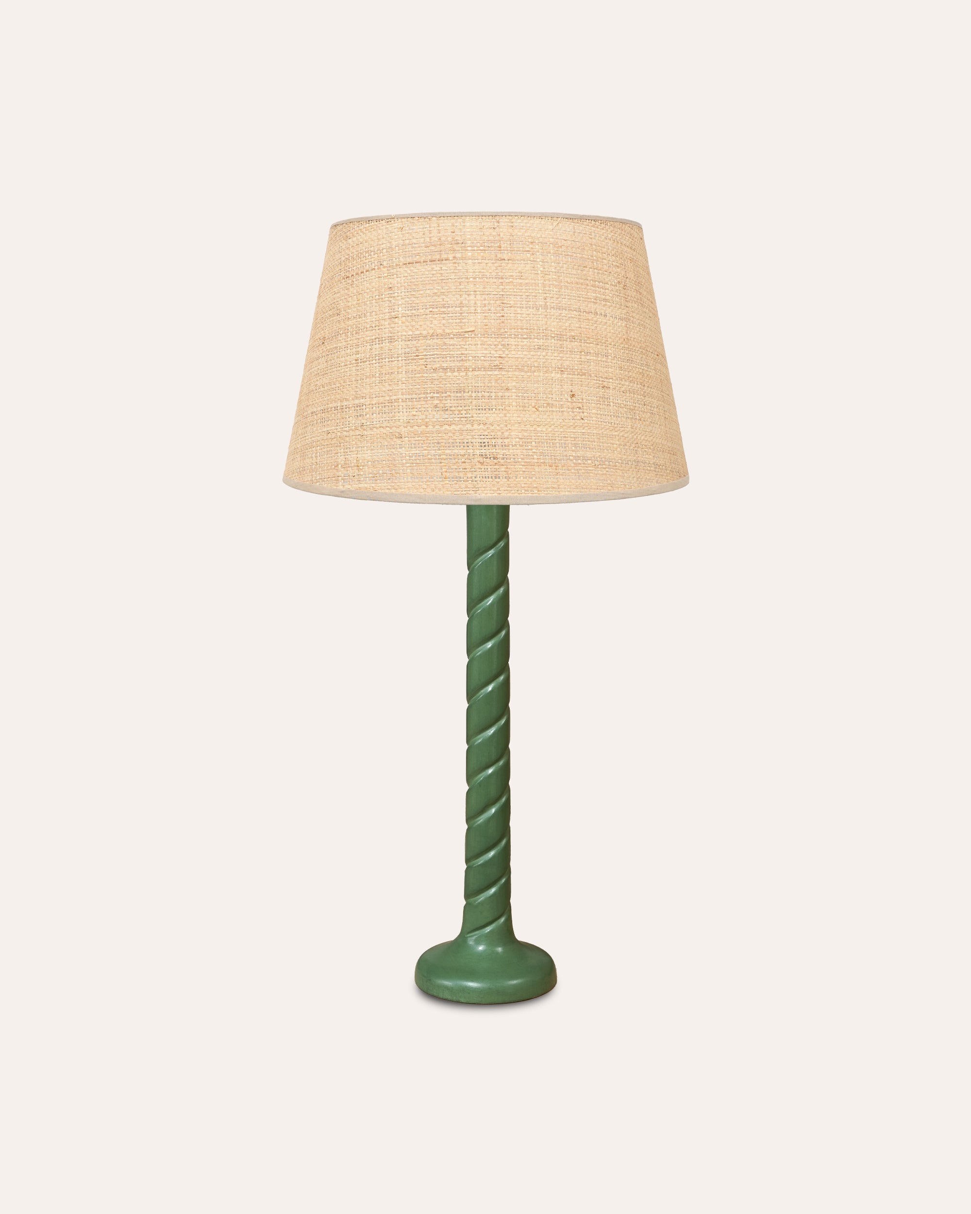 Large Twisted Wooden Table Lamp - Dark Green