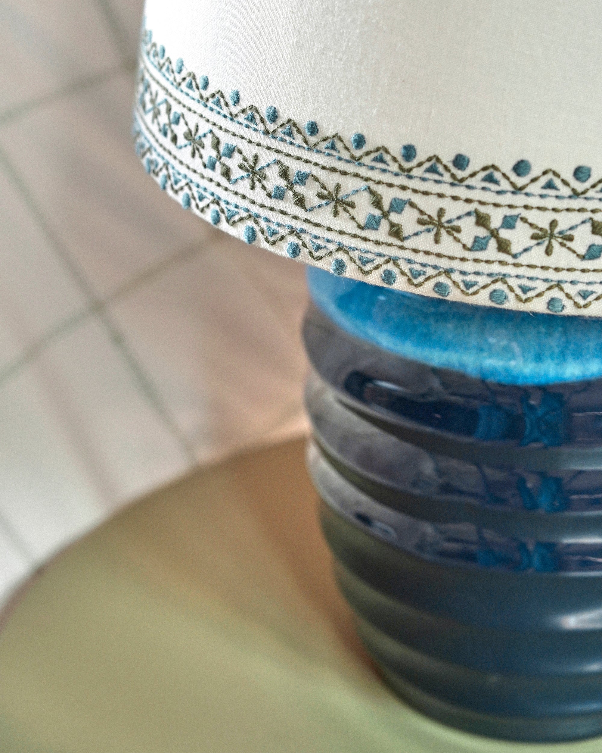 Close up detail image of the Bordado embroidered lampshade