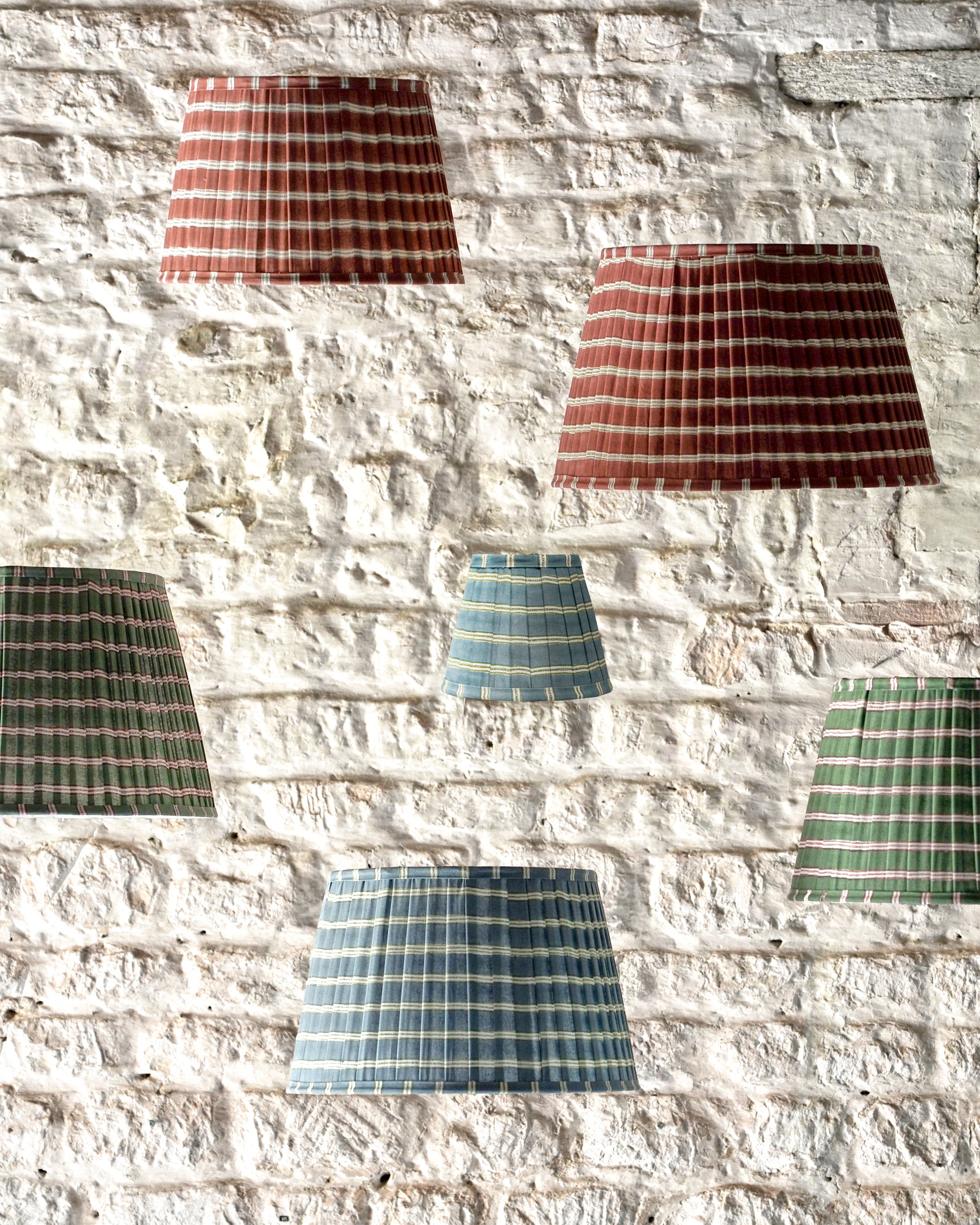 Edo pleated striped lampshades hanging