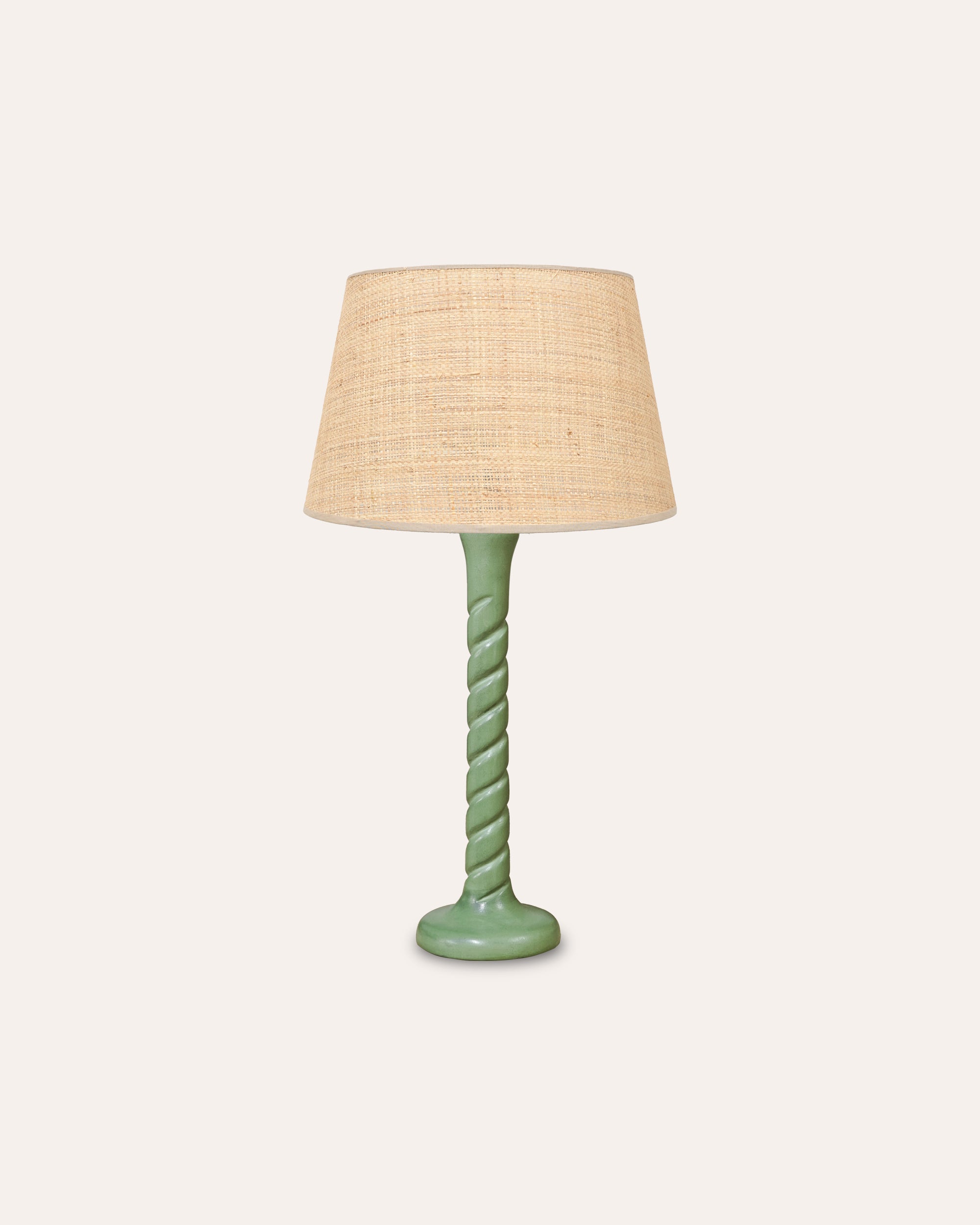 Small Twisted Wooden Table Lamp - Light Green