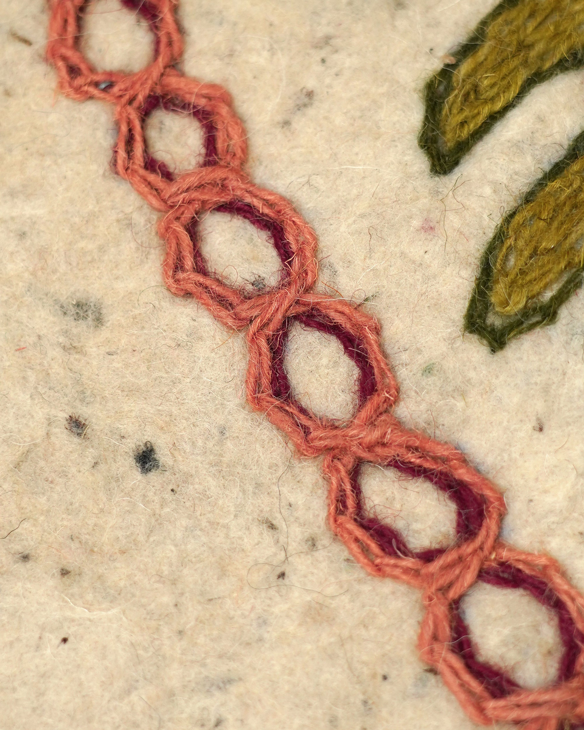 Namda Felt Embroidered Rug - Green and Pink