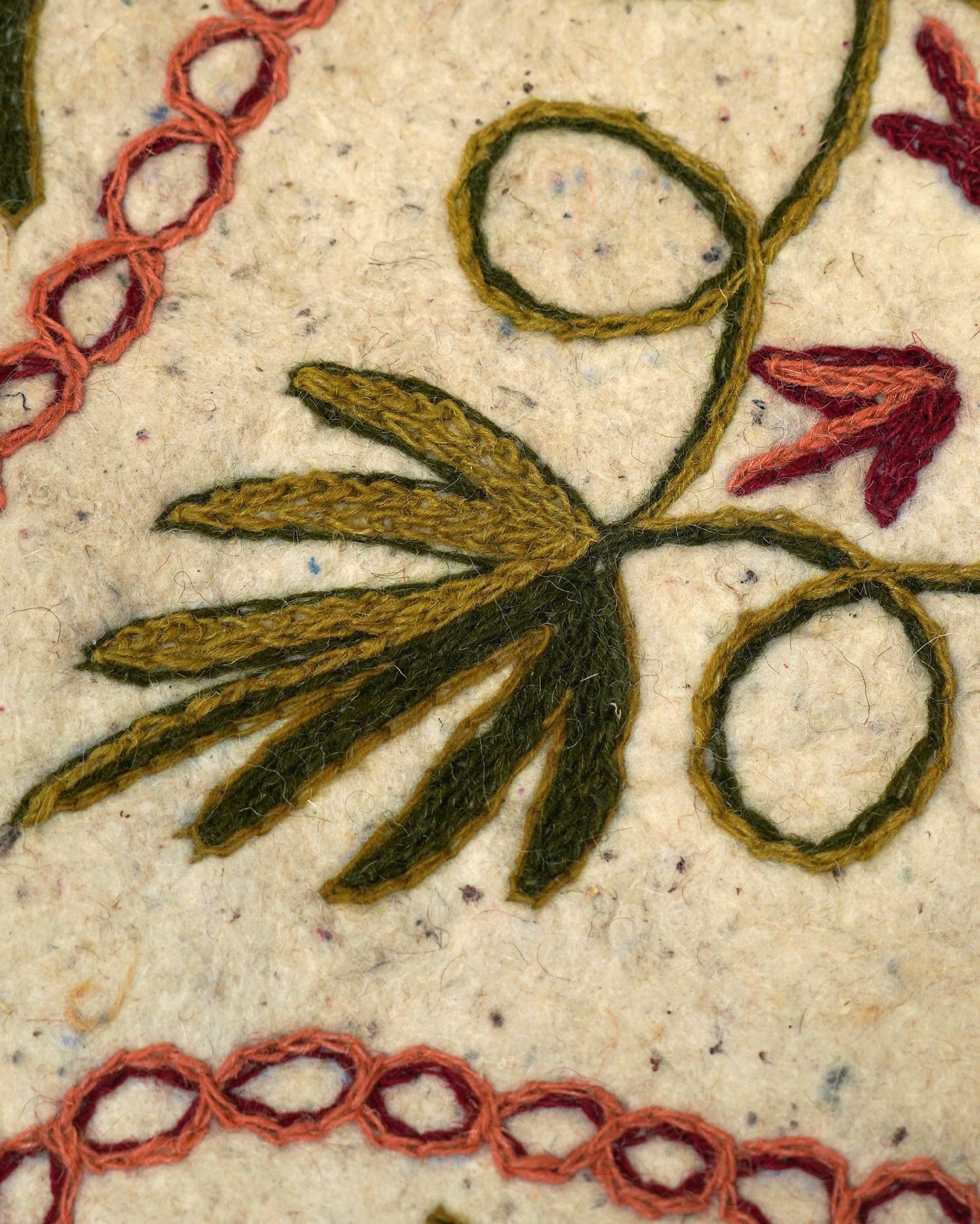 Namda Felt Embroidered Rug - Green and Pink